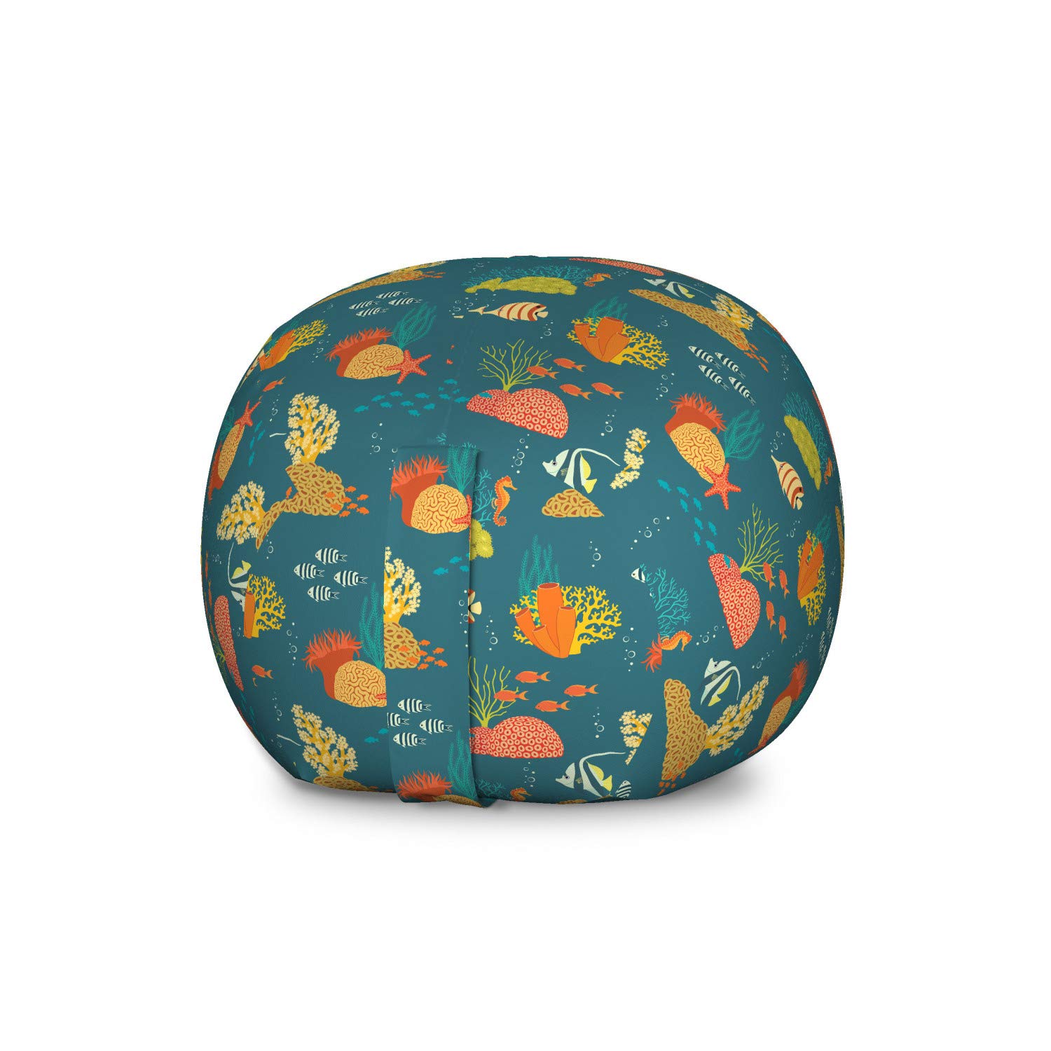 Ambesonne Under The Sea Toy Storage Bag Chair - Large Washable Stuffed Animal Organizer with Coral Reef & Sea Creature Design - Perfect for Kids' Room, Playroom & Beach Toy Organization