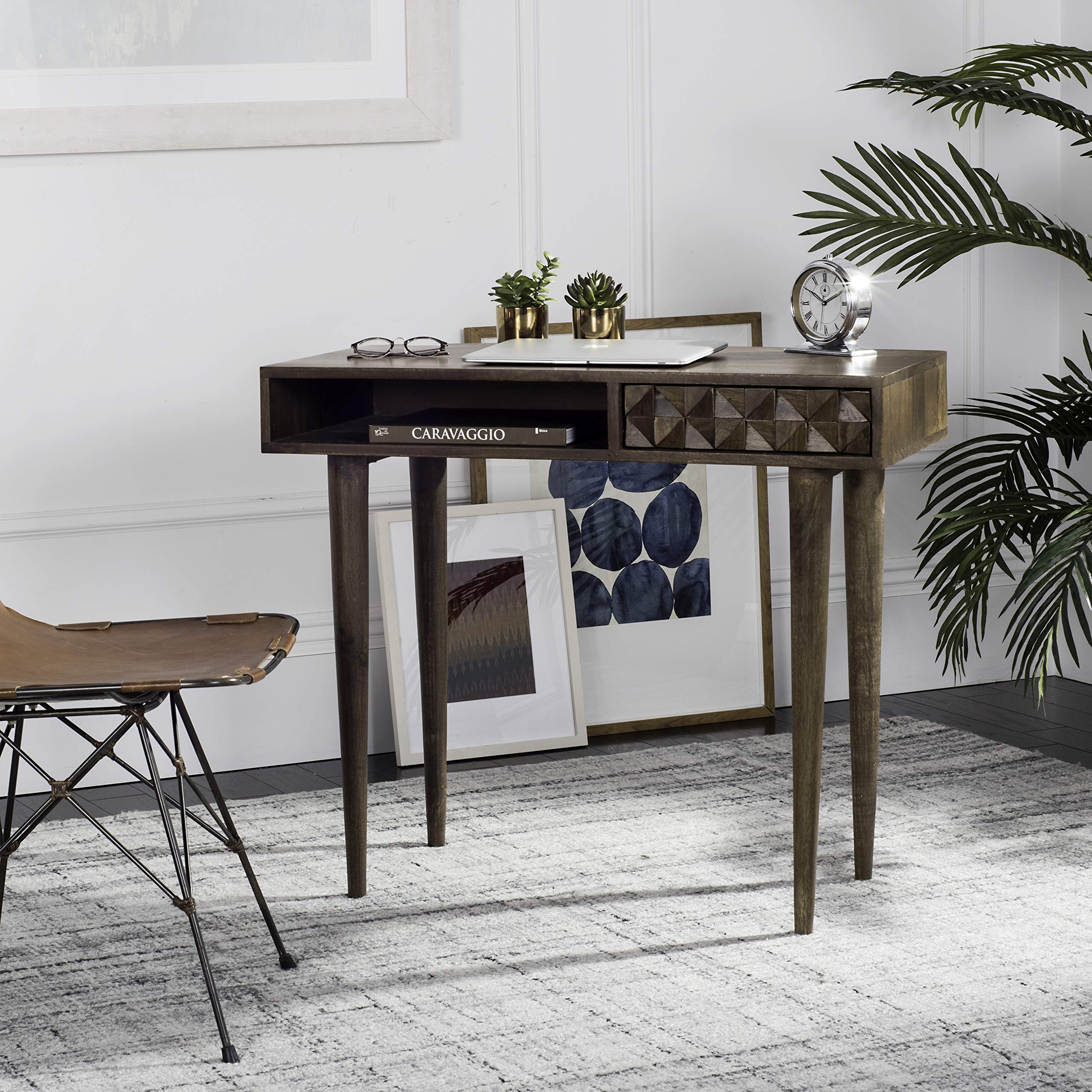 Safavieh Zinnia Modern Walnut Brown 1-Drawer Home Office Desk - Compact Writing Desk for Small Spaces, Study Rooms & Modern Workspaces