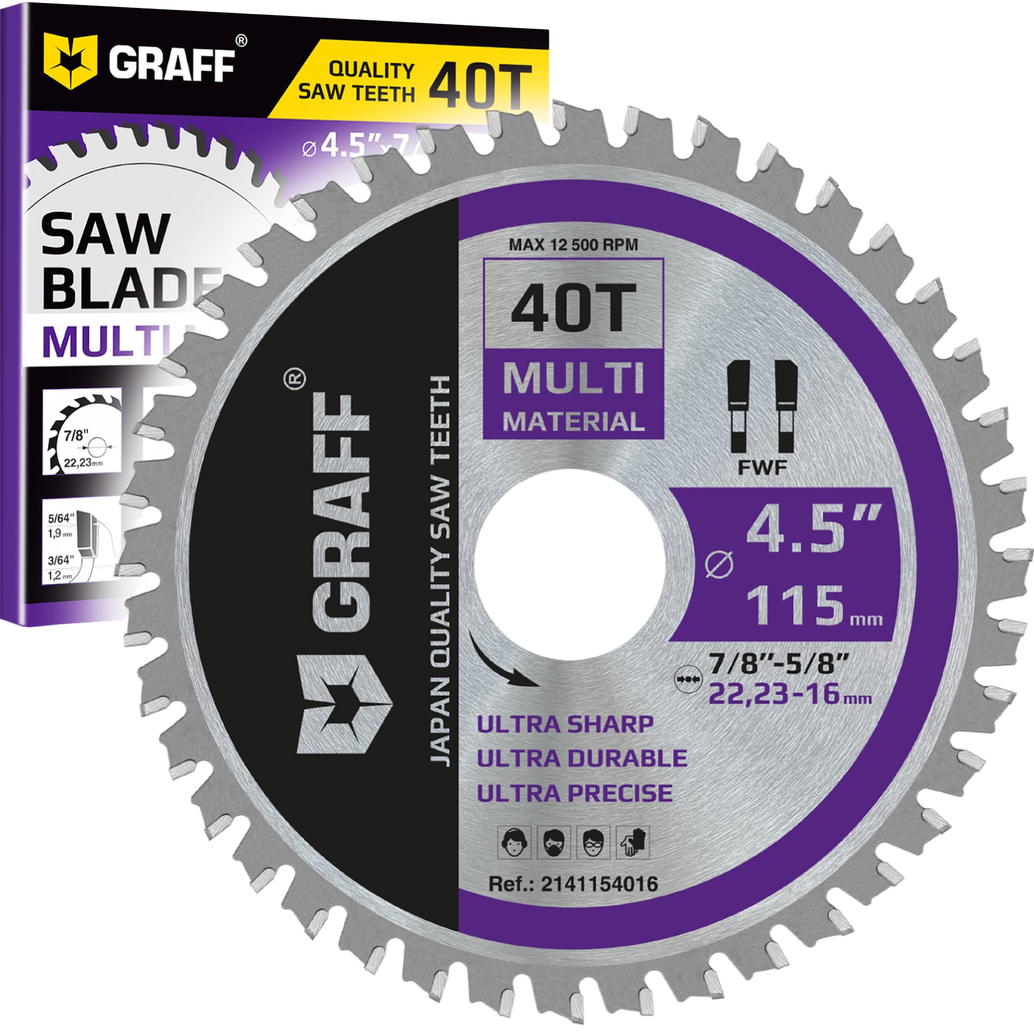 GRAFF 4-1/2 Inch 40T Circular Saw Blade with 7/8-Inch Arbor - Premium Multi-Purpose Cutting Disc for Aluminum, Metal, Wood, Plywood, Drywall & Plastic - Angle Grinder Woodworking & DIY Projects - Perfect for Metal Fabrication, Wood Cutting & Home Renovation