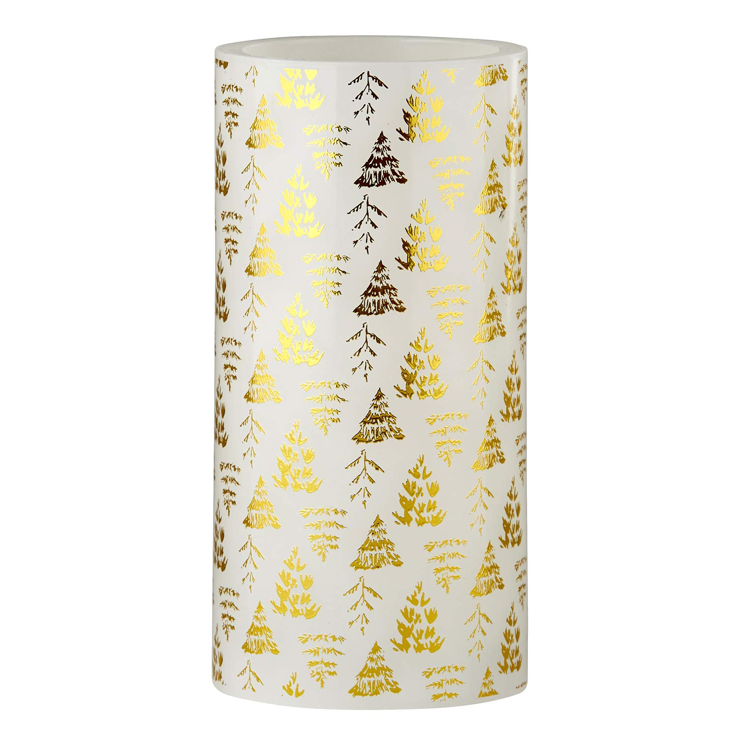 Faithworks Flameless LED Candles - Battery Operated Christmas Pillar Candles with 6-Hour Timer, Medium Gold Trees Design - Perfect for Holiday Decor, Wedding Centerpieces & Cozy Home Ambiance