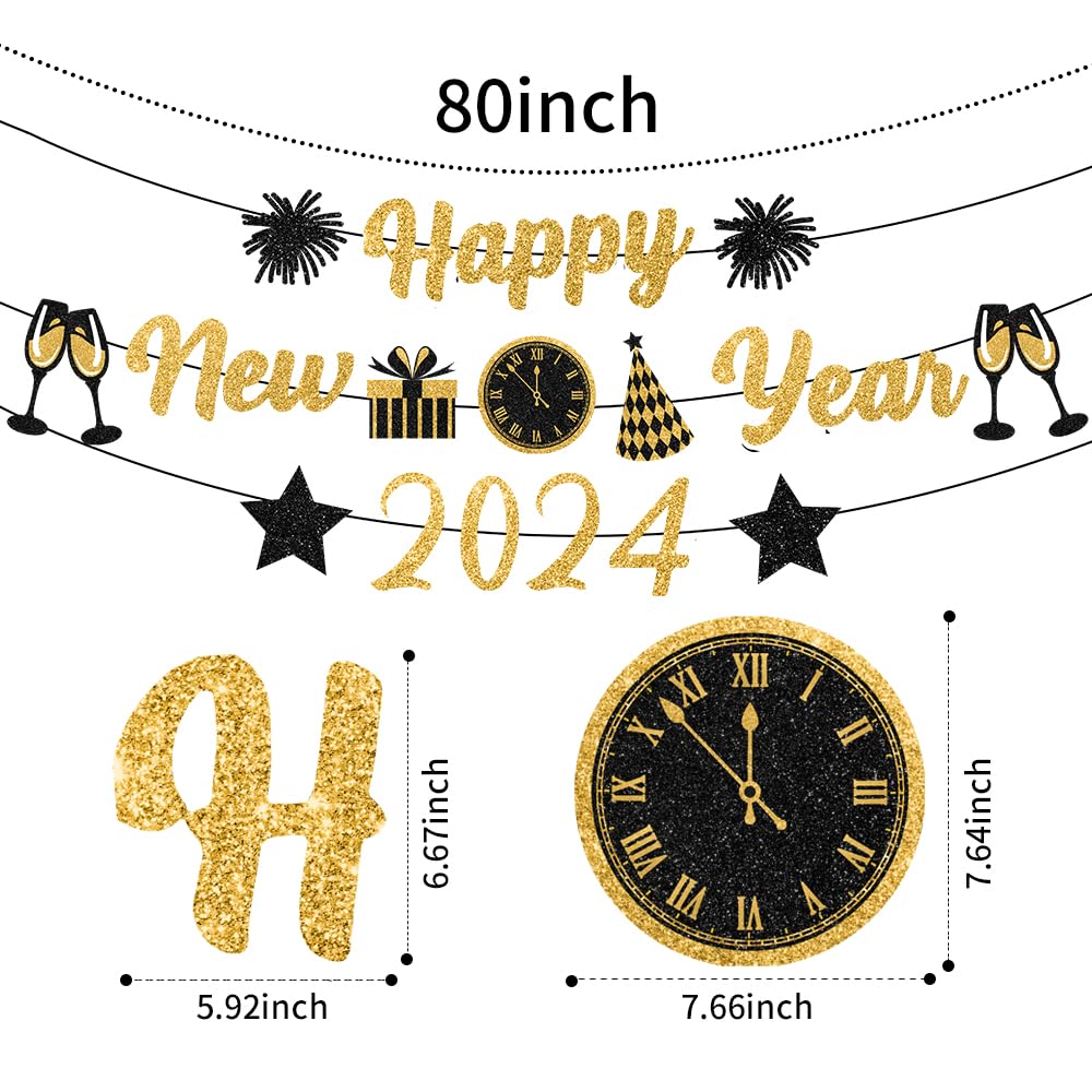 2025 Gold & Black Glitter Happy New Year Banner - New Year's Eve Party Decorations & Sign for NYE Celebrations | Perfect for Home, Office & Holiday Party Decor