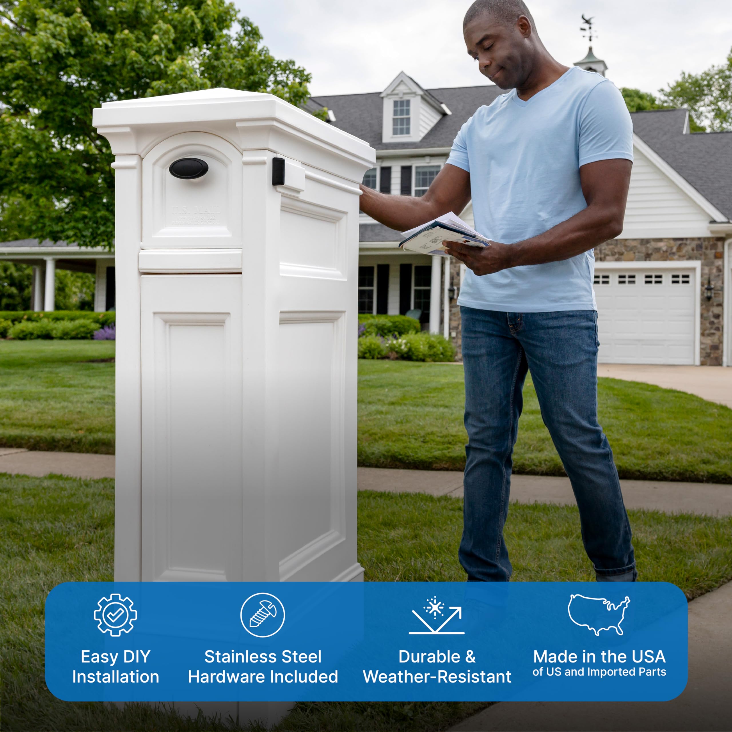Step2 Atherton Reserve Storage Mailbox & Post - Extra Large Outdoor Mailbox with Weather-Resistant Durable Plastic Construction, Easy Installation & Mail Flag - Perfect for Homes, Apartments & Rural Areas