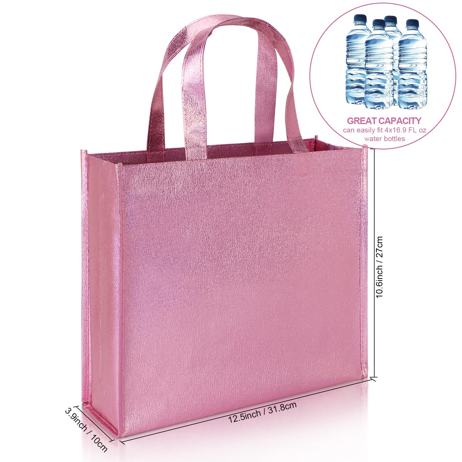 PHOGARY 12 Pack Large Pink Gift Bags with Handles - Premium Non-Woven Fabric Reusable Party Favor Bags for Birthday, Bachelorette, Wedding & Bridal Shower | Perfect for Gift Wrapping, Party Favors & Goodie Bags