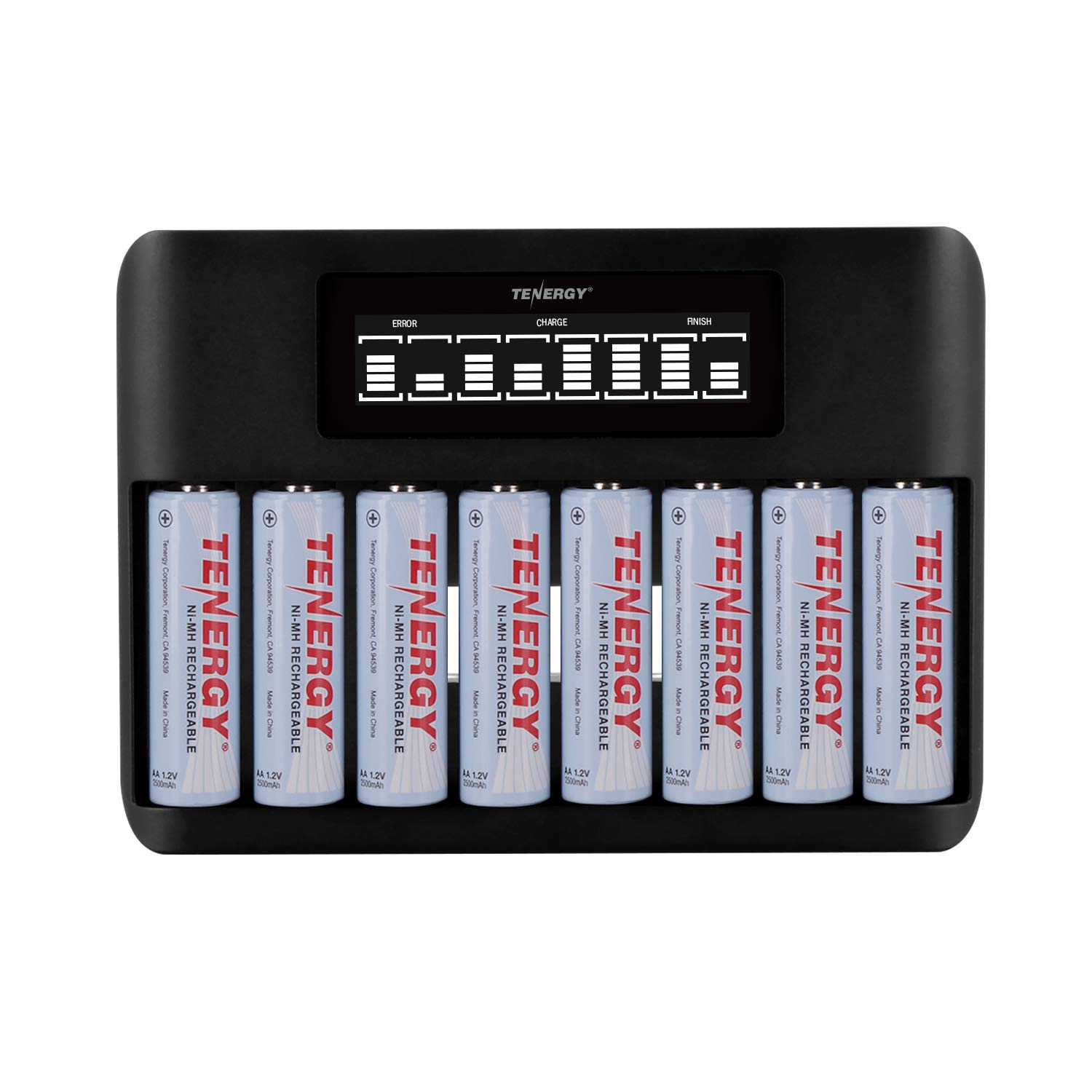Tenergy TN480U 8 Bay LCD Fast Charger for NiMH/NiCD AA AAA Rechargeable Batteries with 8 Pack 2500mAh AA Batteries - Perfect for Digital Cameras, Gaming Controllers, and Home Electronics