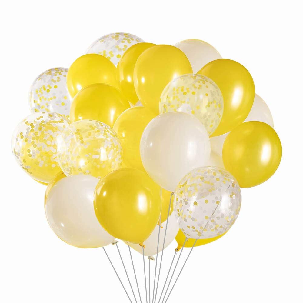 12 Inch Sunflower Balloons - Pack of 50 Yellow and White Confetti Balloons for Birthday Parties, Baby Showers & Summer Decorations