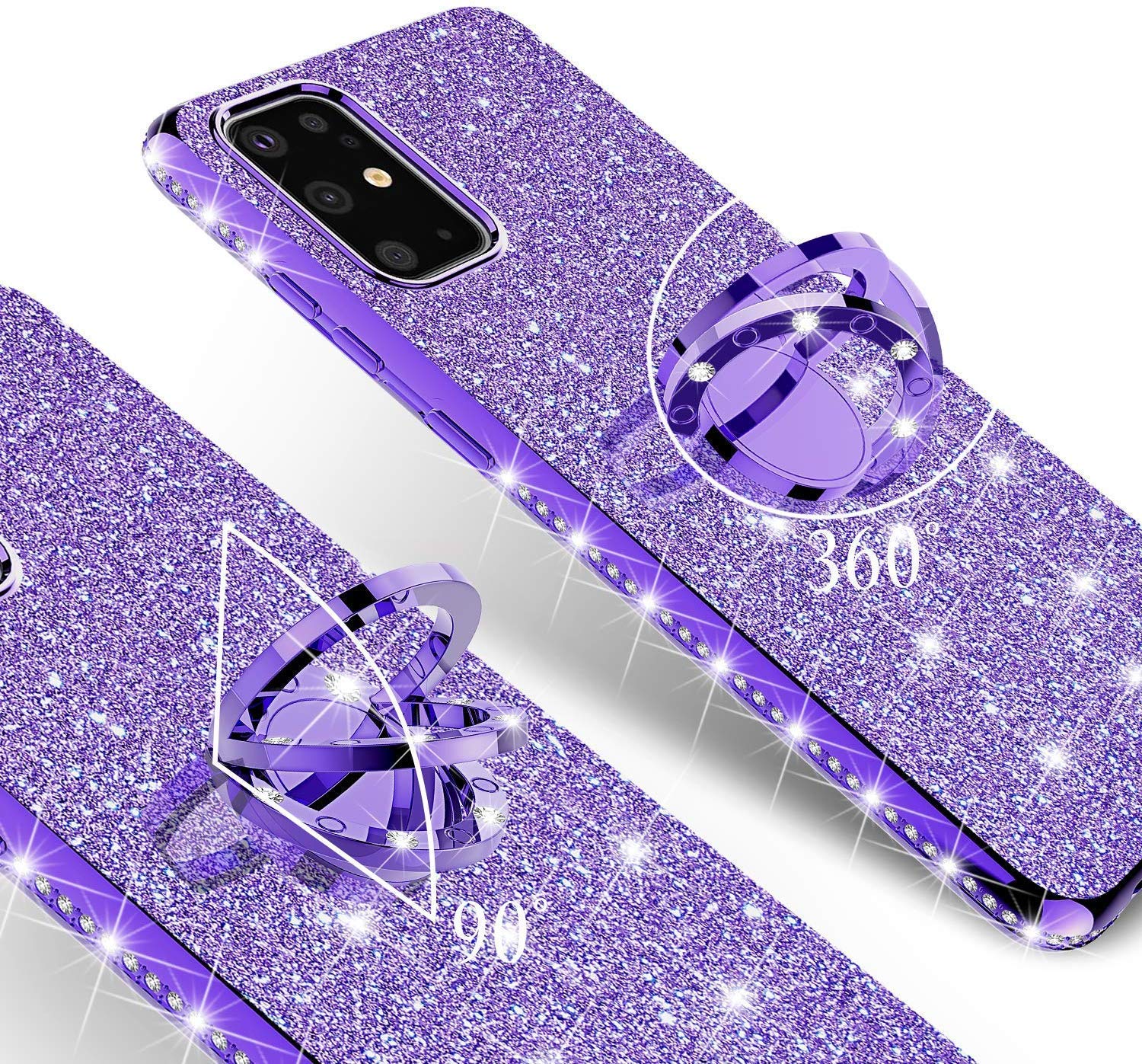 Samsung Galaxy S20 Ultra Case - SOGA Glitter Diamond Rhinestone TPU Phone Cover with Ring Stand & Lanyard for Women (Purple) | Protective Shockproof Case for Everyday Use, Work & Travel