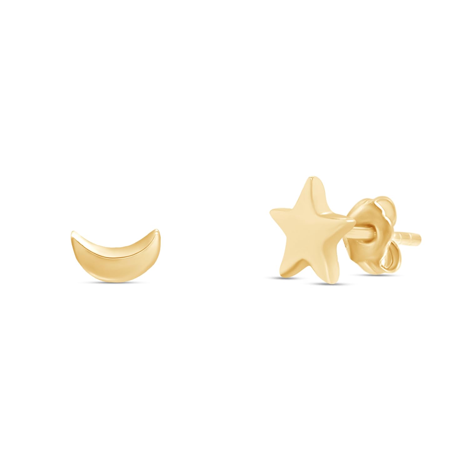 14K Gold Over Sterling Silver Moon and Star Asymmetrical Stud Earrings - Perfect for Boho, Festival, and Everyday Wear