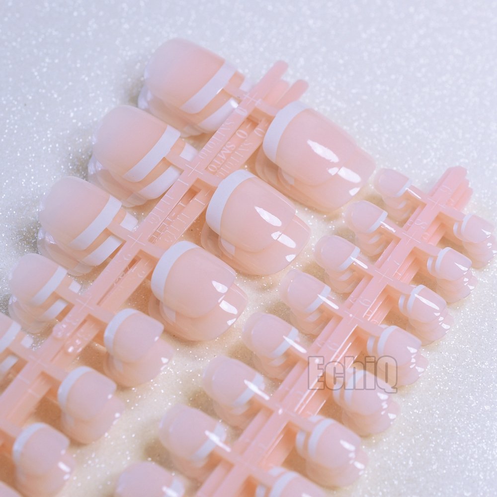 10 Pairs Short French Fake Nails for Toes - Nude & White Fade Design, Toe Nail Tips in OPP Bags - Perfect for Pedicures, Summer Sandals & Beach Vacations