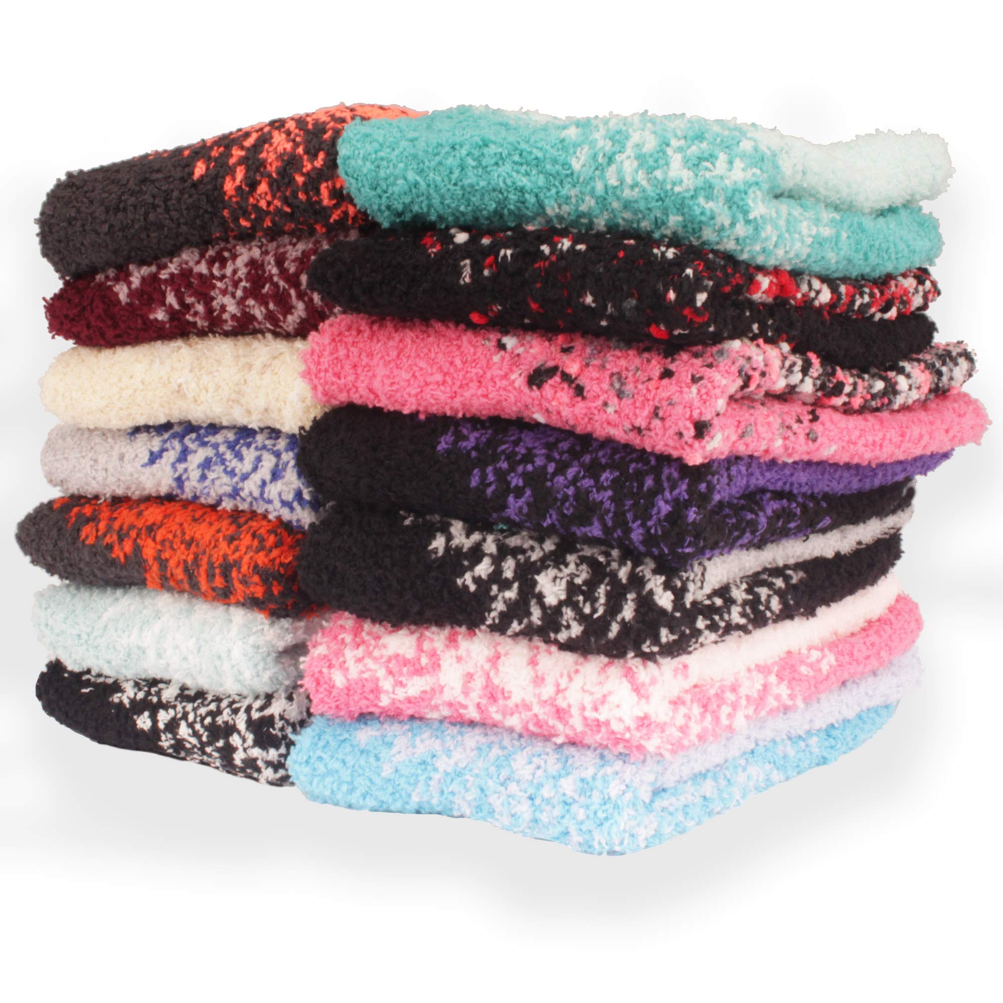 BambooMN Colorful Fuzzy Socks for Women & Men - 6 Pairs Super Soft Warm Microfiber Non-Slip Cozy House Socks - Perfect for Winter, Lounge, Home, Gift Giving