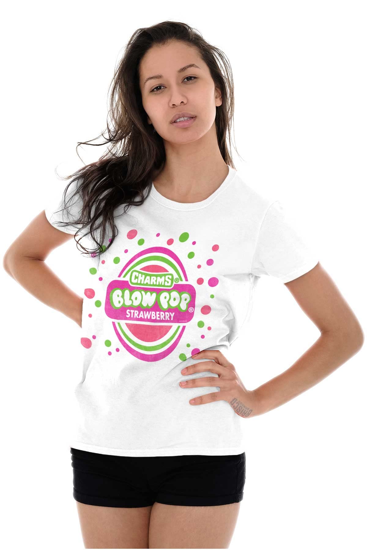 Brisco Brands Strawberry Bubblegum Blow Pop Women's Graphic T-Shirt | Cute Junior Tee for Casual Wear, Parties & Street Style