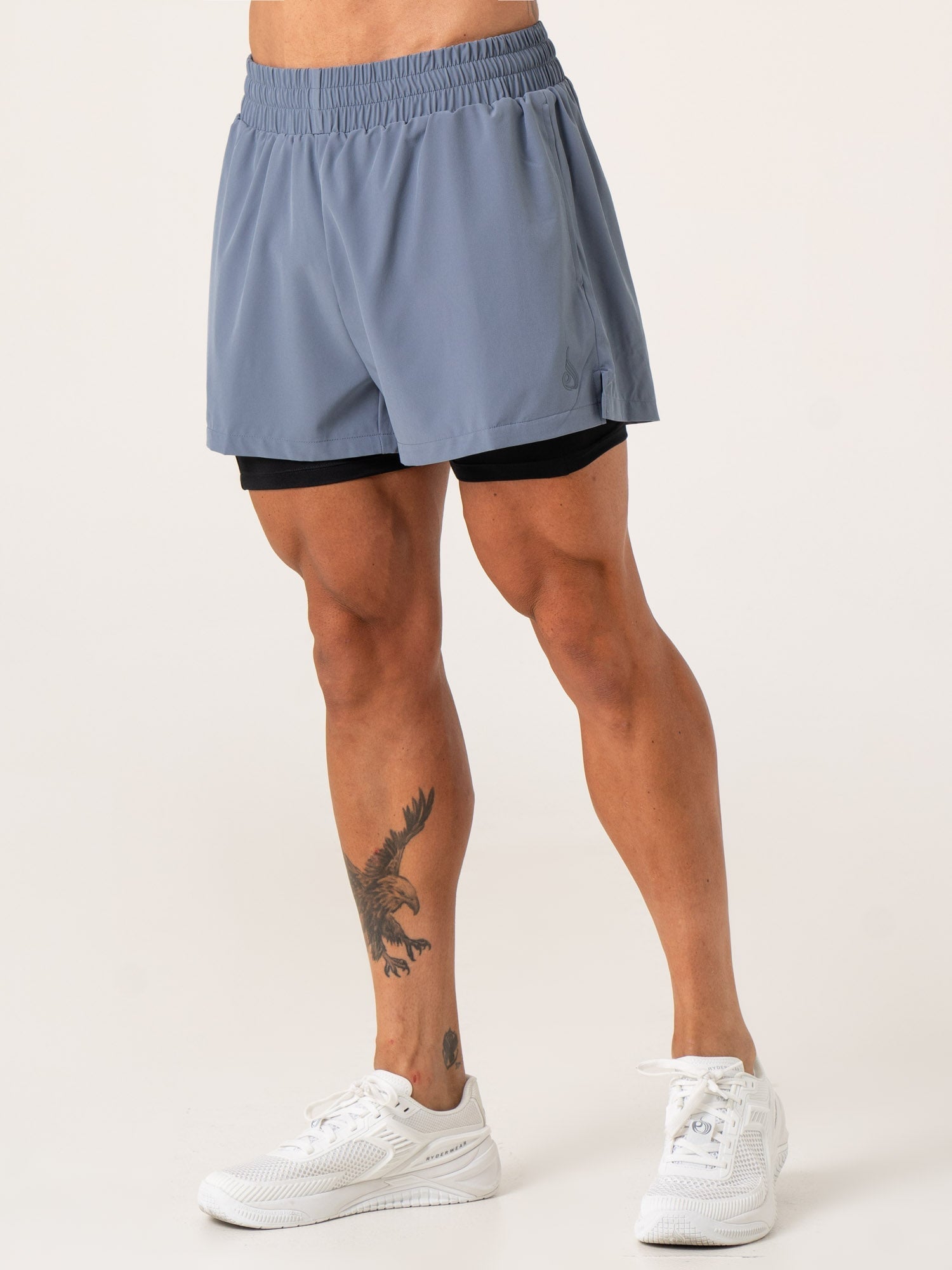 Pursuit 2-in-1 Training Shorts for Men - Stretch Denim Blue Workout Shorts with Built-in Liner | Gym, Running & Outdoor Activities