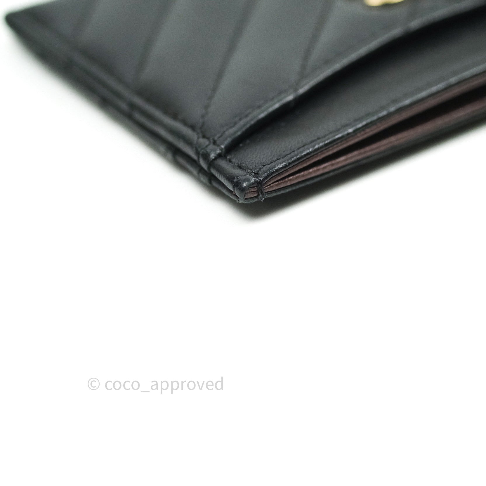 Chanel Chevron Classic Black Lambskin Card Holder with Gold Hardware - Slim Wallet for Women, Perfect for Everyday Use & Travel