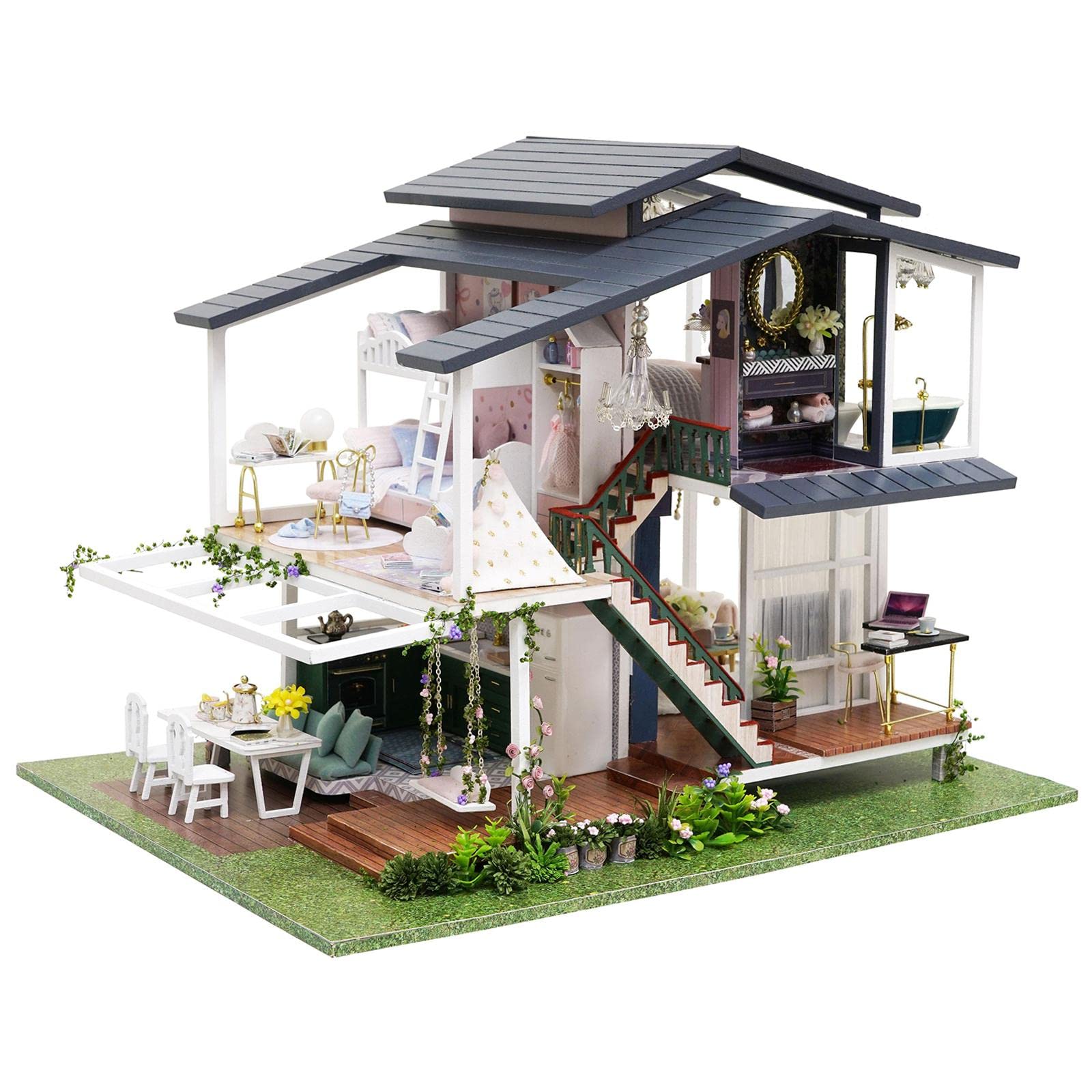 Modern Dollhouse Furniture Set - Miniature Villa Playset for Kids, Birthday Gift, Pretend Play & Home Decor