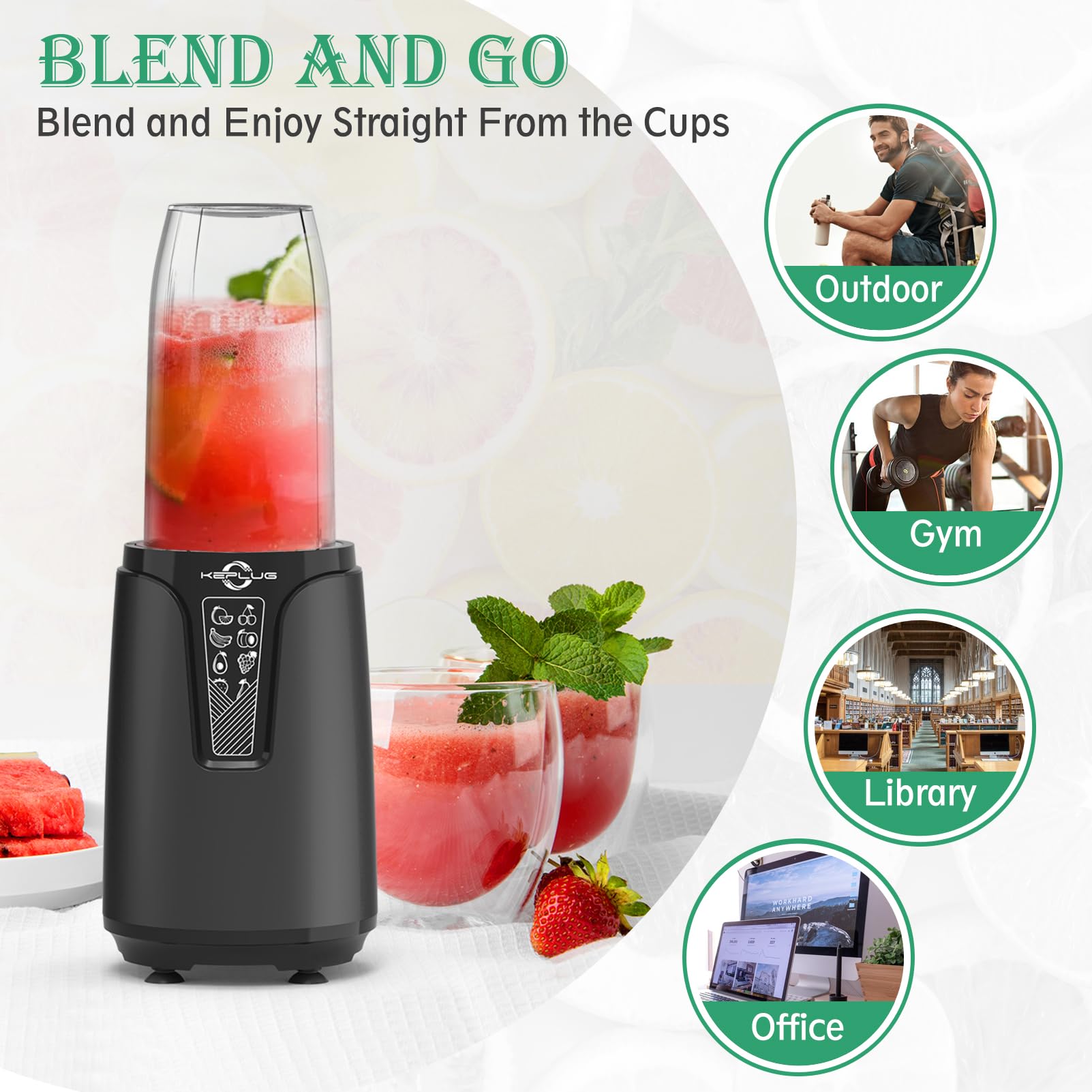 Portable Blender 850W - Personal Blender for Shakes, Smoothies & Protein Drinks with 6-Blade System, Includes 2x20oz Travel Cups - Perfect for Kitchen, Baby Food & On-The-Go Blending | Compact Countertop Blender for Fruits, Vegetables & Healthy Drinks