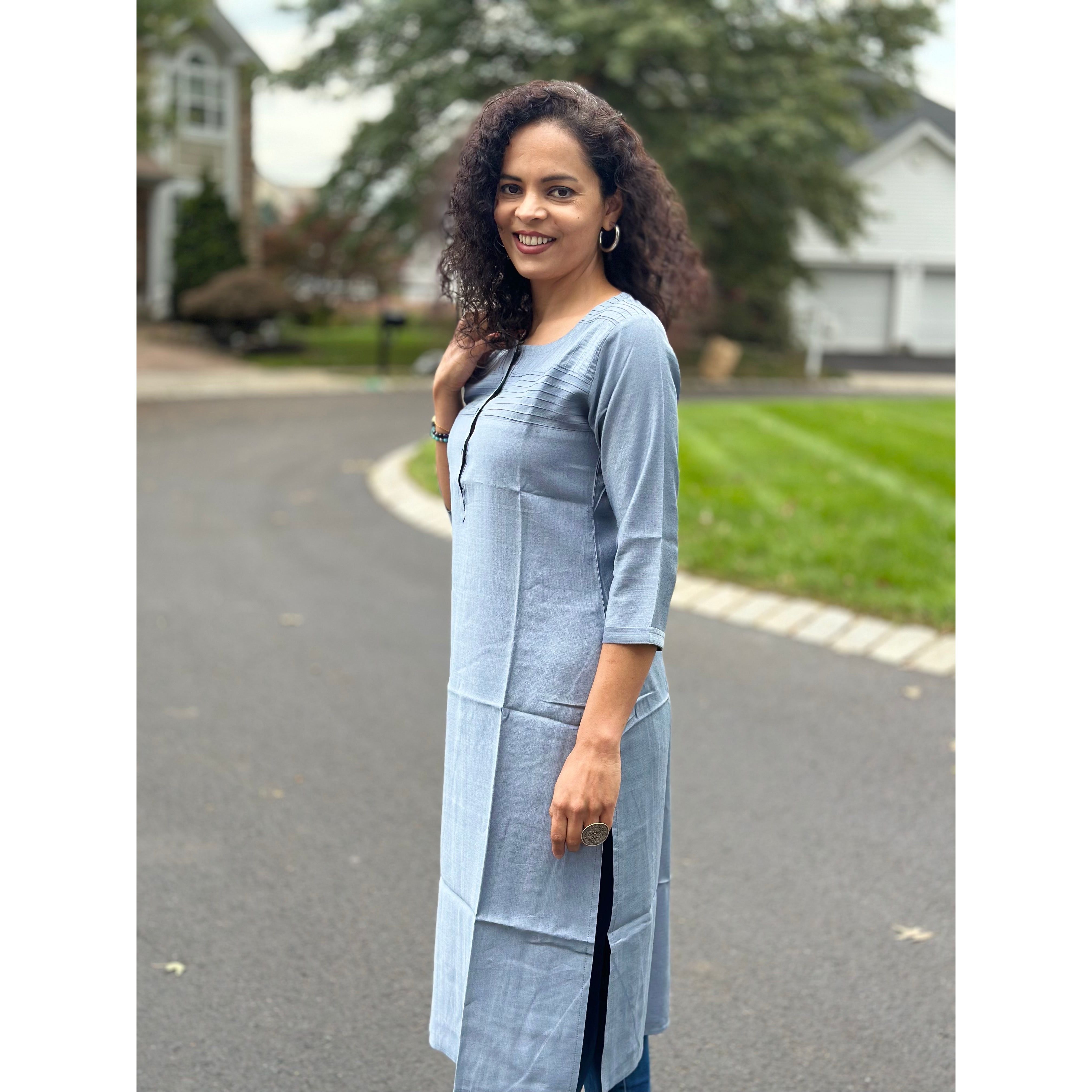 Stylish Grey Kurta for Women - Comfortable Cotton Ethnic Tunic Top for Casual Wear, Festivals & Parties
