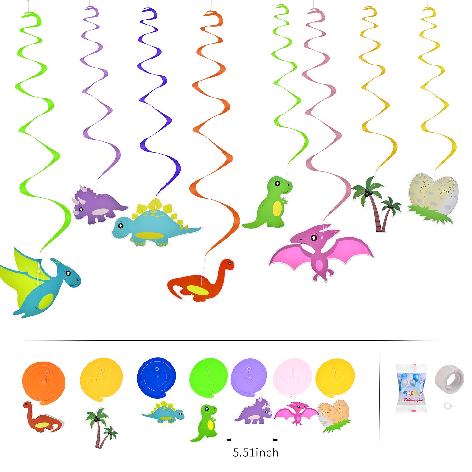 DoMiDoLa 51-Piece Dinosaur Birthday Party Decorations Set - Happy Birthday Banner, Dinosaur Hanging Swirls, Latex Balloons, Paper Garlands & Flowers - Perfect for Kids Dino Themed Parties, Baby Showers & Jurassic World Inspired Celebrations - Great for DIY Decorations, Classroom Events & Birthday Photo Backdrops