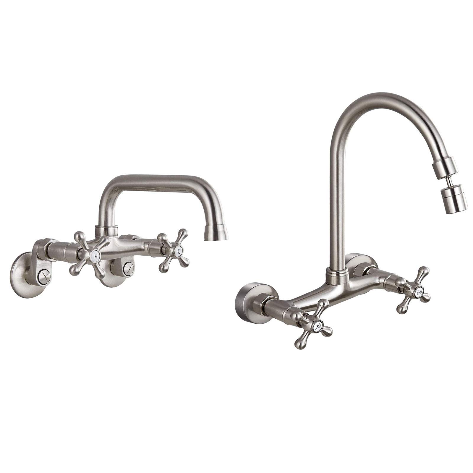 Airuida 8 Inch Brushed Nickel Wall Mounted Kitchen Sink Faucet - Durable & Stylish Tap for Modern Kitchens, Perfect for Compact Spaces and Sleek Design