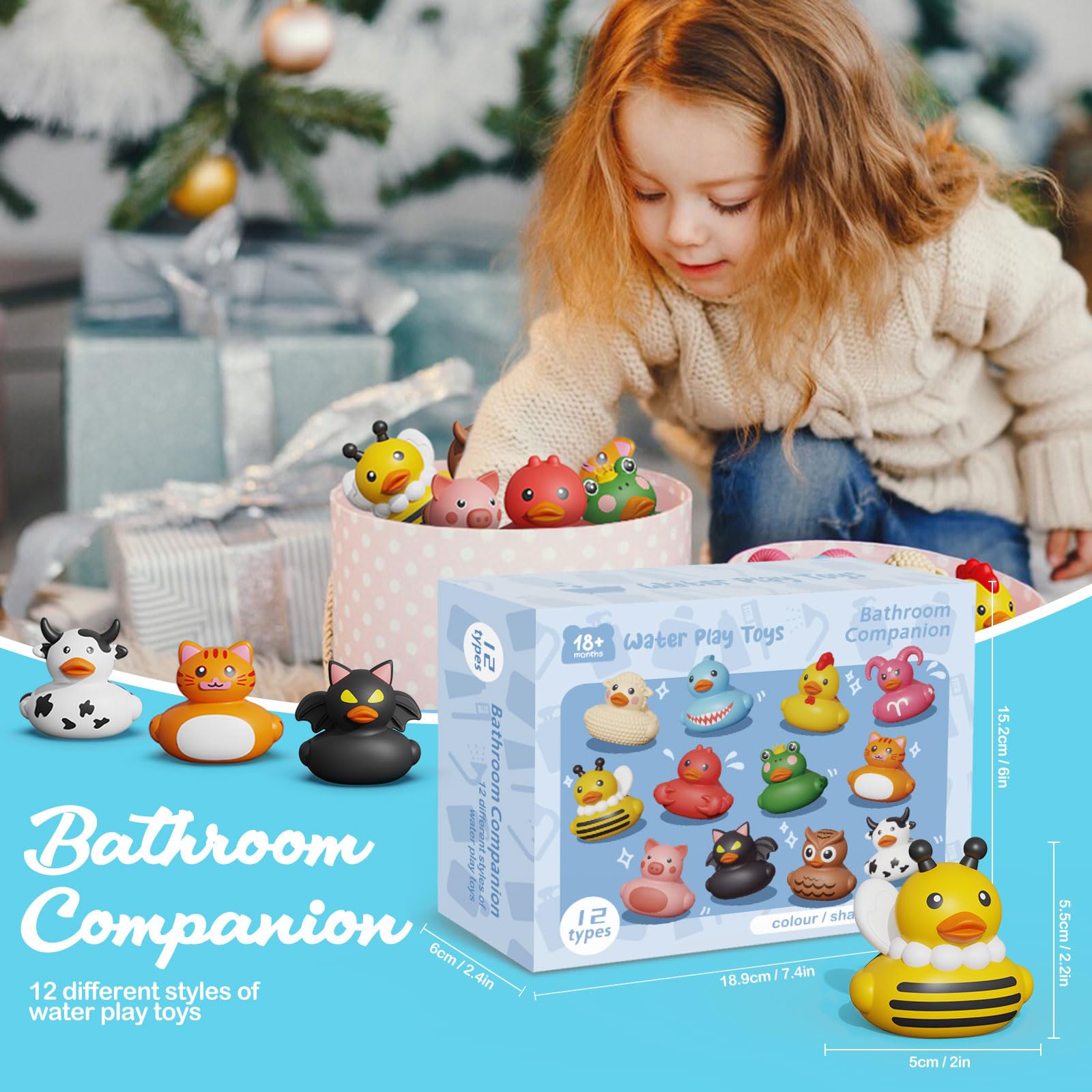 12PCS Rubber Duck Bath Toys for Toddlers - No Hole Bathtub & Pool Toys for Babies 18+ Months - Fun Water Play for Bath Time, Swimming & Sensory Development
