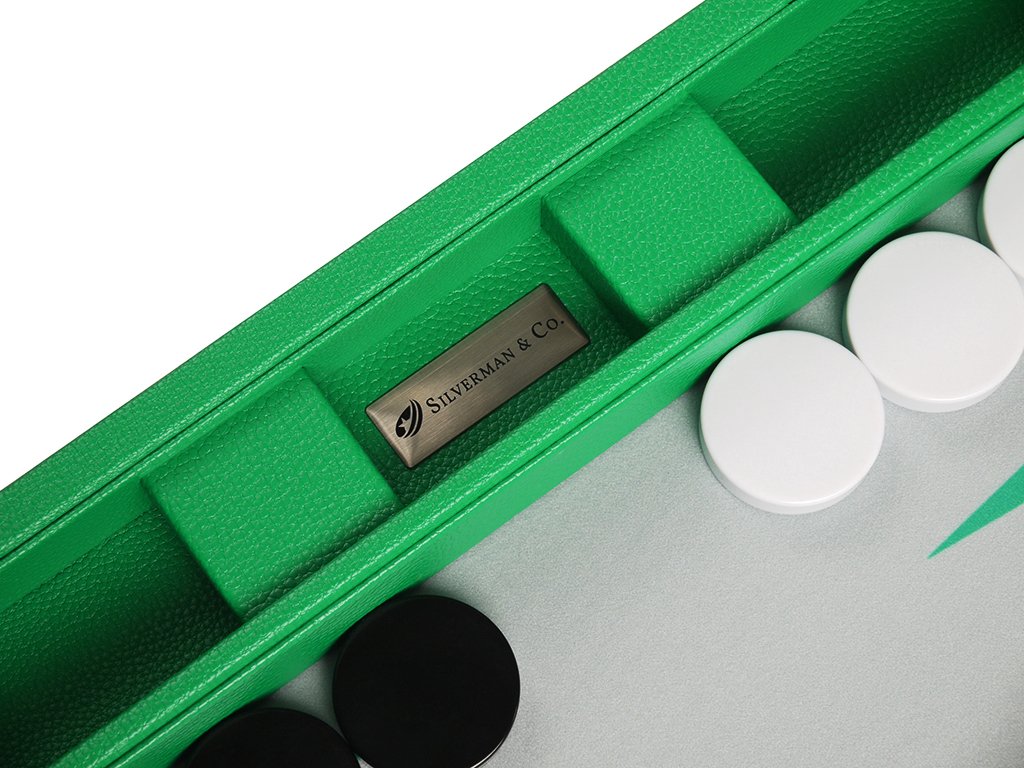 19-inch Premium Backgammon Set - Large Size Wooden Board Game with Green Felt, Grey Playing Field & White/Green Points - Perfect for Family Game Nights, Travel & Casino-Style Entertainment