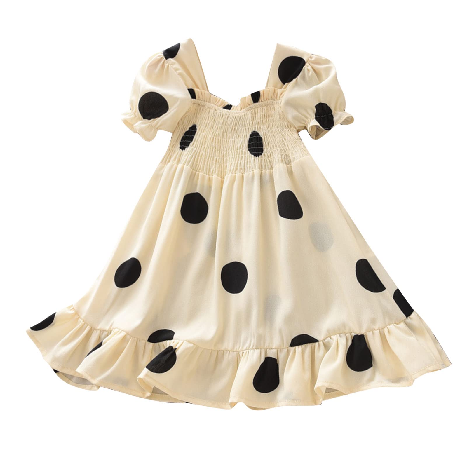Vintage Polka Dot Princess Dress for Little Girls - Puff Sleeve Ruffle Summer Casual Dress for Birthday Party, Ages 1-7 Years | Perfect for Tea Parties, Photo Shoots & Special Occasions