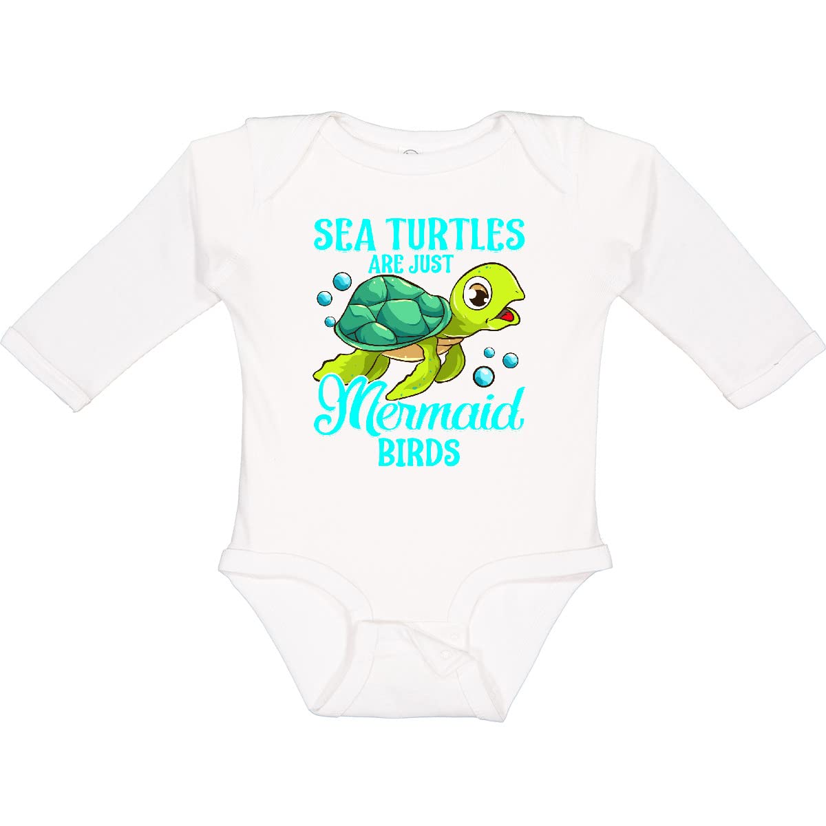 Inktastic Funny Sea Turtle & Mermaid Long Sleeve Baby Bodysuit - Perfect for Beach Vacations, Ocean-Themed Parties & Cute Newborn Photoshoots