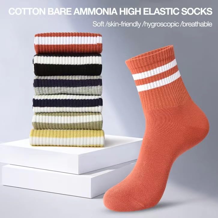 6 Pairs Women's Cotton Striped Athletic Crew Socks - Breathable Comfort for Running, Gym & Daily Wear - All Season Fashion Socks for Workouts, Sports & Casual Outfits