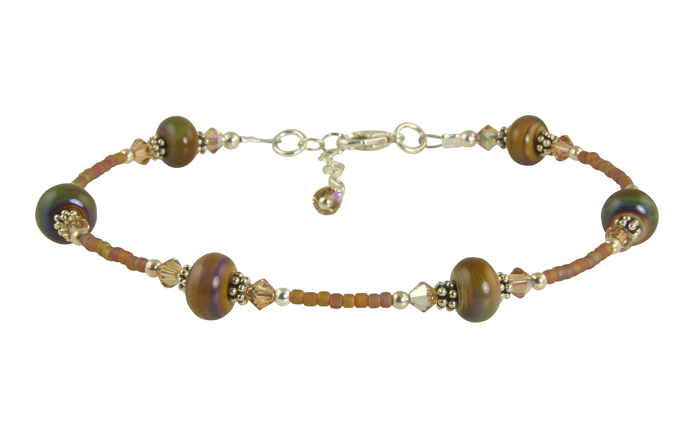 Handmade Chestnut Topaz Lampwork Bead Anklet Bracelet - Bohemian Jewelry for Women, Adjustable Ankle Chain for Summer Beach & Festival Outfits