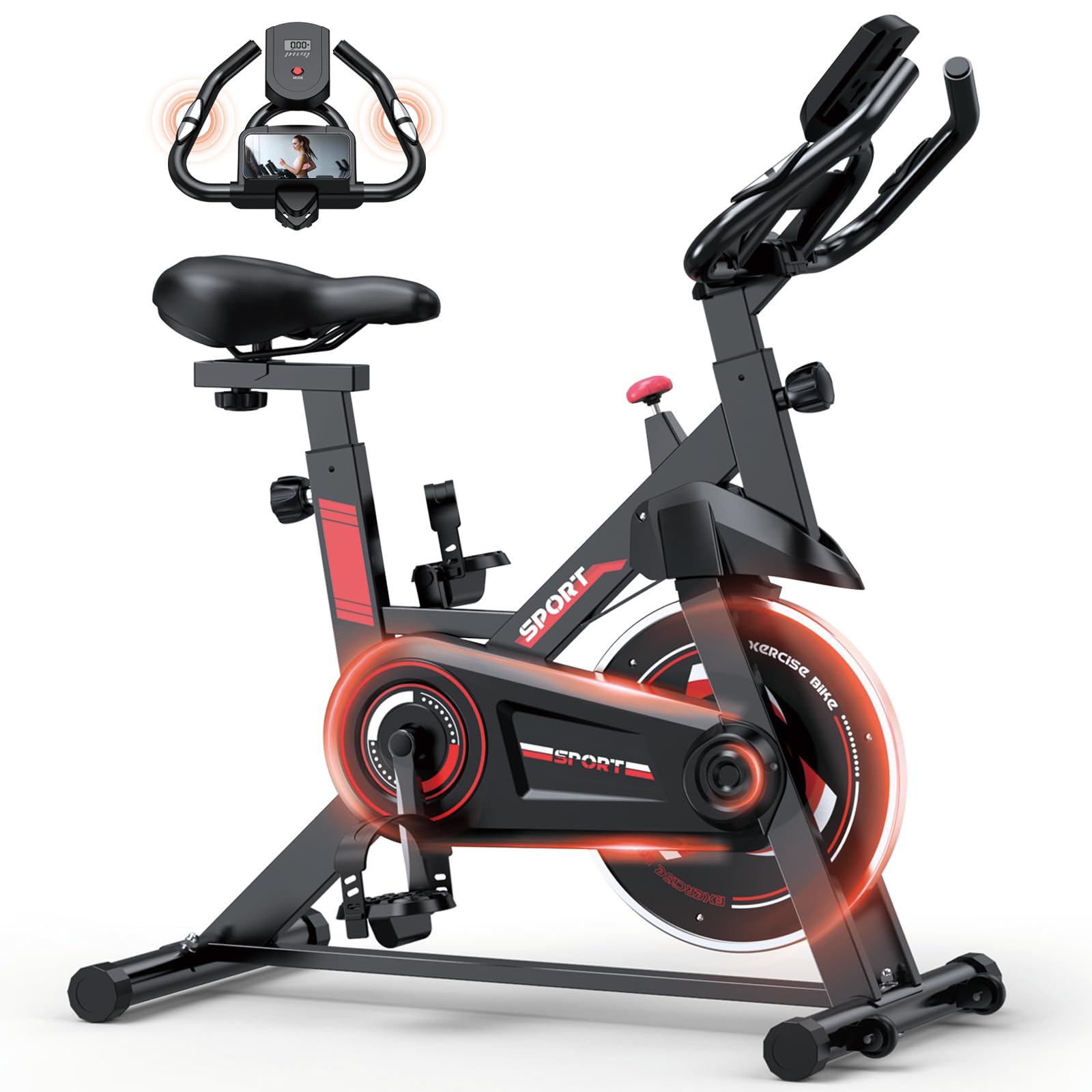 Premium Exercise Bike for Home Cardio Workouts - Silent Belt Drive Indoor Cycling Bike with Heart Rate Monitor & Digital Display - Comfortable Seat Cushion & 300lbs Weight Capacity - Perfect for Home Gym, Apartment Fitness & Low-Impact Training