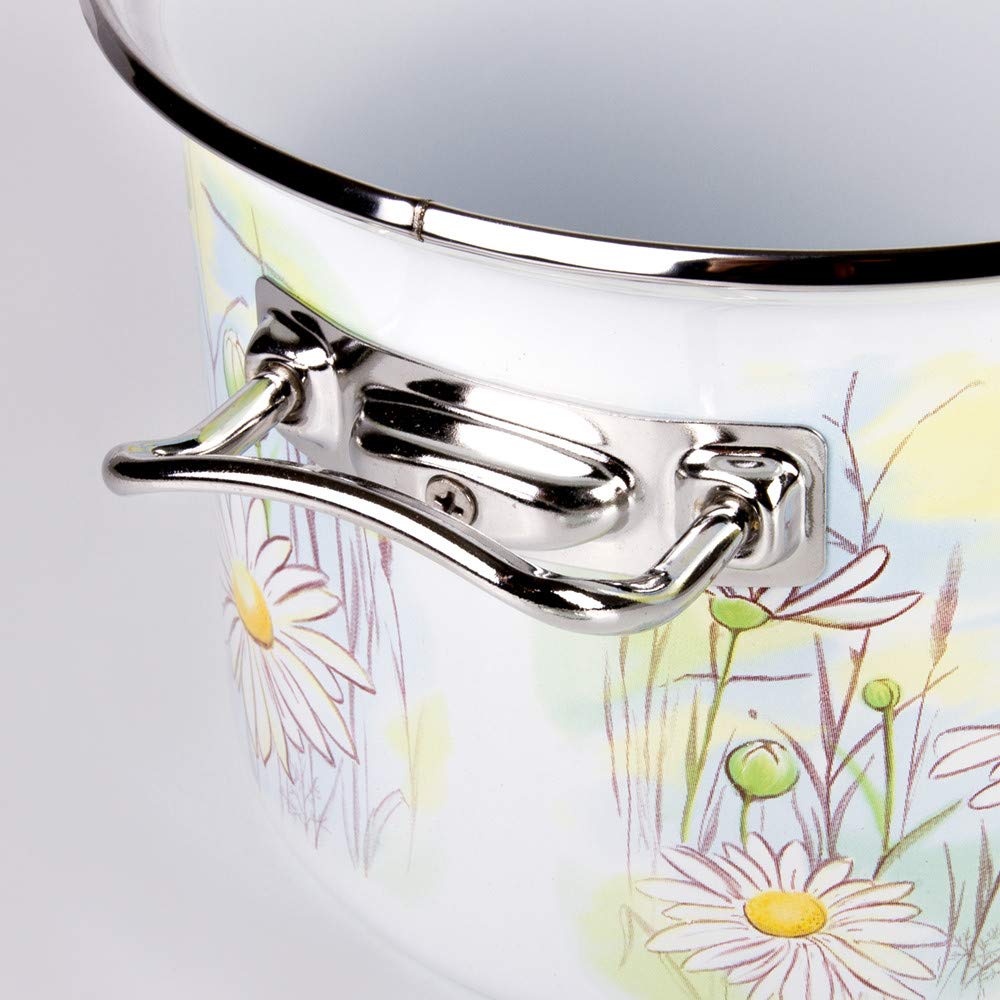 Daisy Fields Enameled Steel Stock Pot Set - 3-Piece Kitchen Cookware for Soup, Stew & Pasta | Stovetop & Oven Safe Cooking Pots