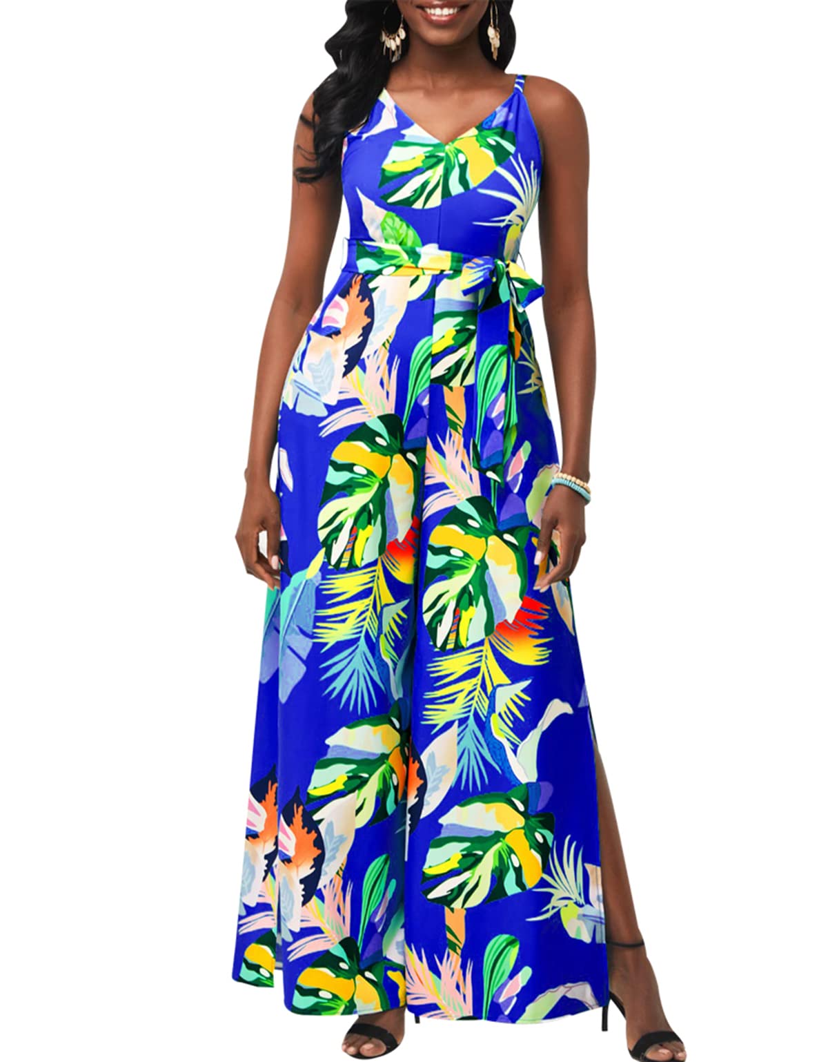 JTNFairy Women's Summer One Shoulder Stretchy Jumpsuit - High Waist Wrap Romper with Pockets | Elegant Casual Outfit for Beach Vacation, Date Night & Party Wear