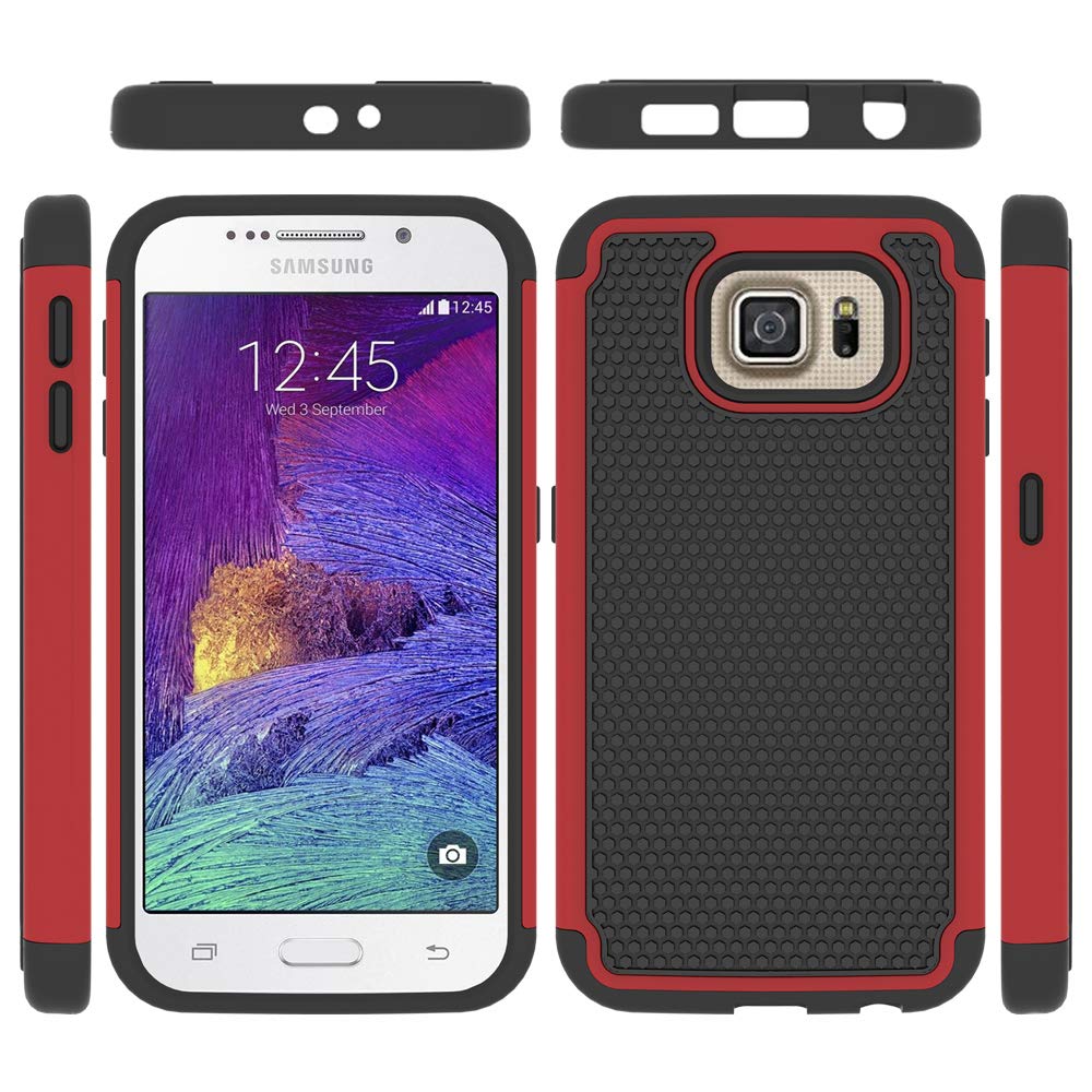 Samsung Galaxy S6 Phone Case with Tempered Glass Screen Protector - Slim Rugged Hybrid TPU Protective Cover for SM-G920V/G920A (Black/Red) | Shockproof & Anti-Scratch | Perfect for Daily Use, Outdoor Activities & Travel Protection