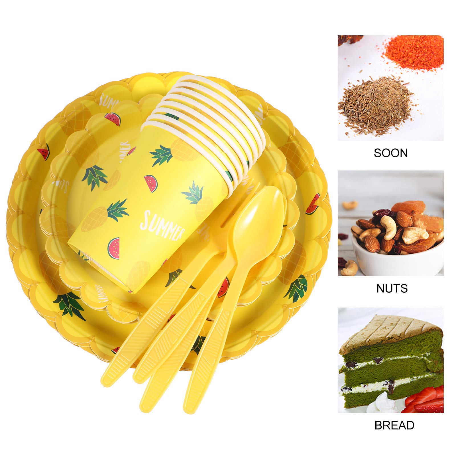 LUOZZY 40-Piece Pineapple Disposable Tableware Set - Plates, Cups, Spoons & Forks for Hawaiian Themed Parties, Birthday Celebrations & Summer BBQs