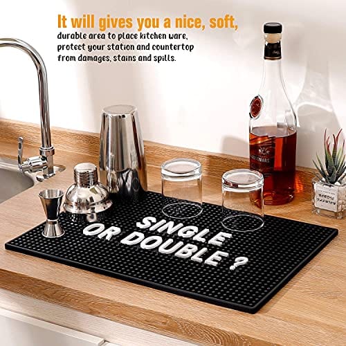 17.5'' x 11.8'' Heavy Duty Black Rubber Bar Mat - Spill & Drip Proof Countertop Protector for Home Bars, Man Caves & Kitchen - Perfect Gift for Dad, Husband, Son on Father's Day, Housewarming & Parties