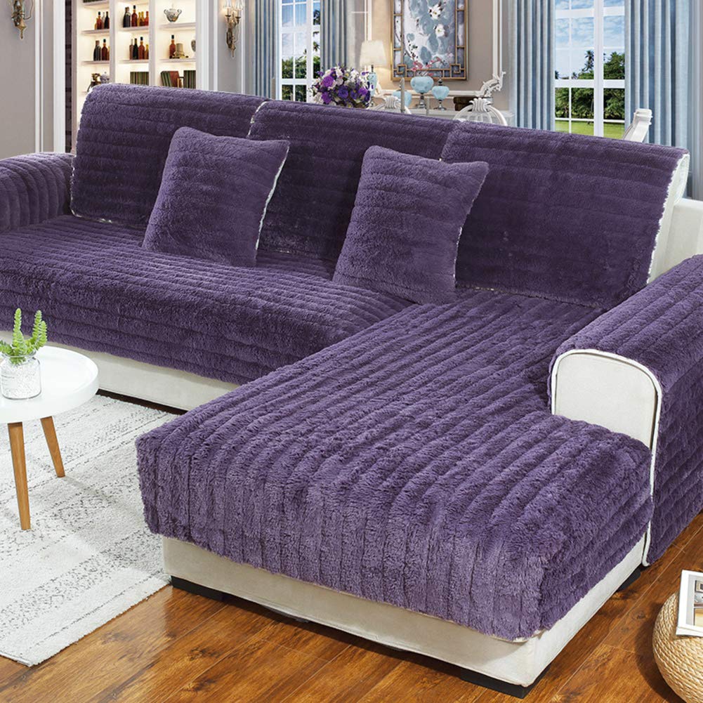HM&DX Quilted Anti-Slip Sofa Slipcover - Soft Plush Sectional Couch Cover Protector for L-Shaped Sofas (Purple, 110x240cm/43x94inch) - Perfect for Living Room, Family Room & Home Theater Comfort