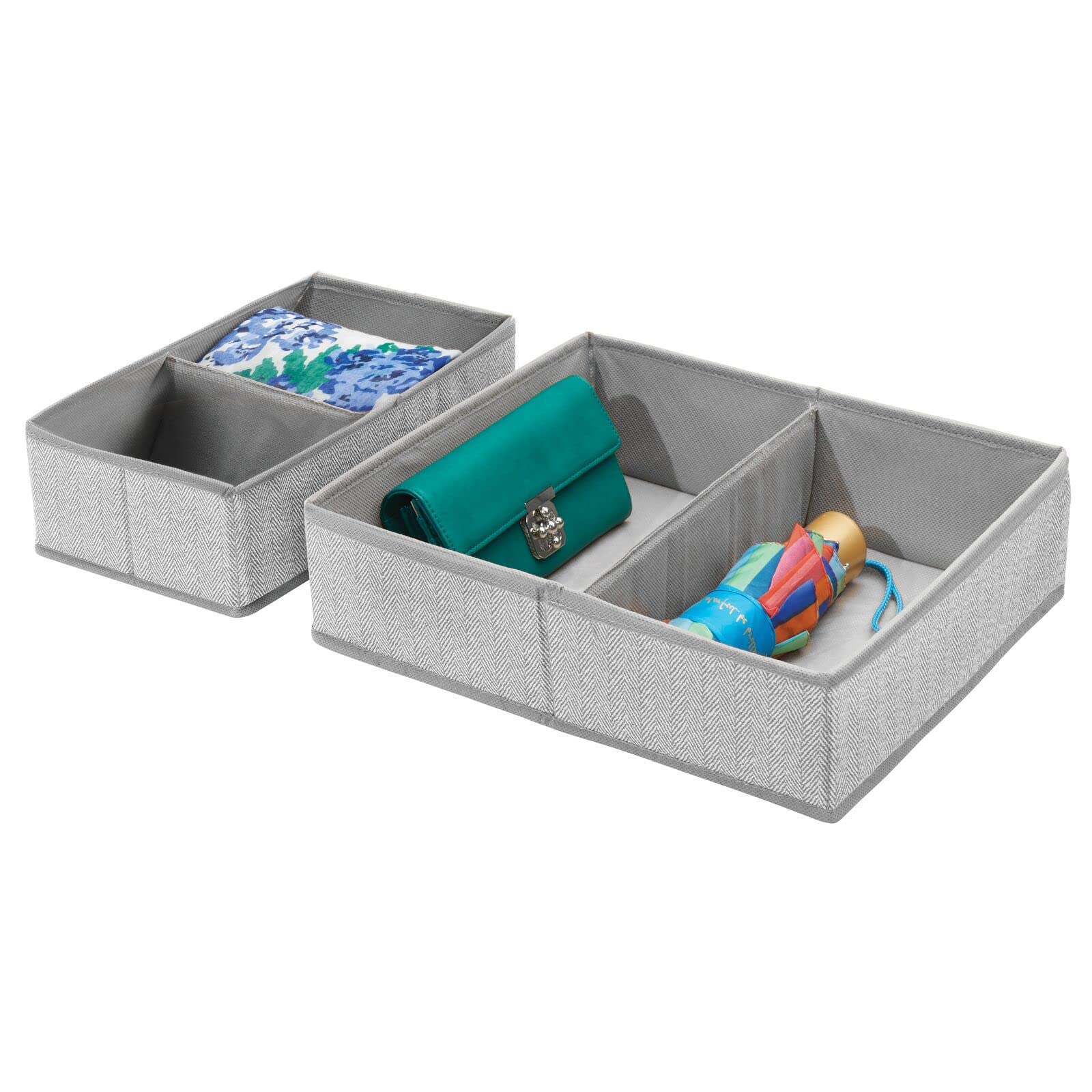 mDesign Soft Fabric Dresser Drawer & Closet Storage Organizer Bin for Bedroom - 4 Pack Gray Herringbone - Holds Lingerie, Bras, Socks, Leggings, Clothes - Perfect for Closet Organization, Underwear Storage & Wardrobe Decluttering