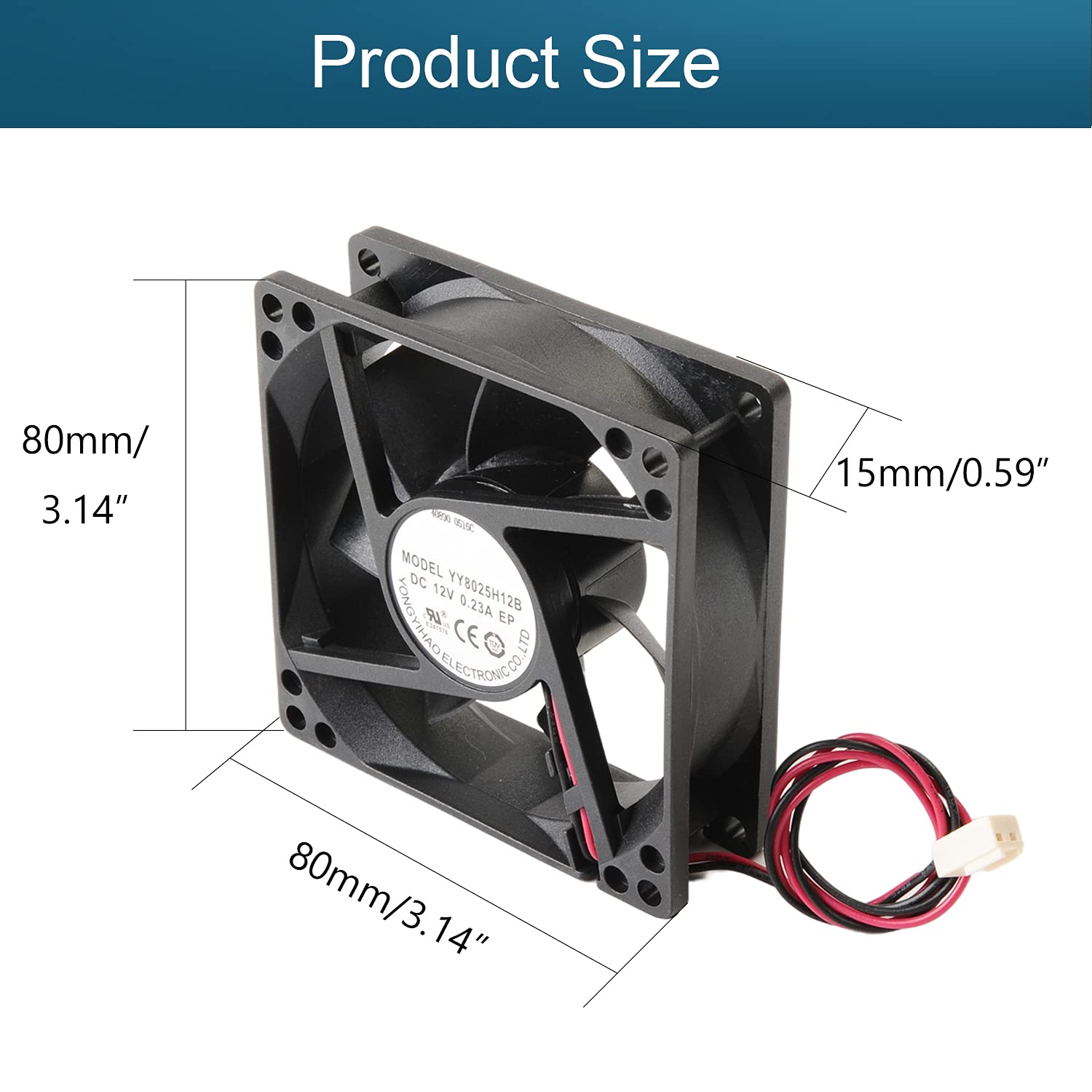 Fielect 80x80x15mm 12V Brushless DC Cooling Fan - Long Life Sleeve Bearing, 0.23A Mini Computer Case Fan (1 Pack) for PC Cooling, Electronics, and Server Rack Ventilation