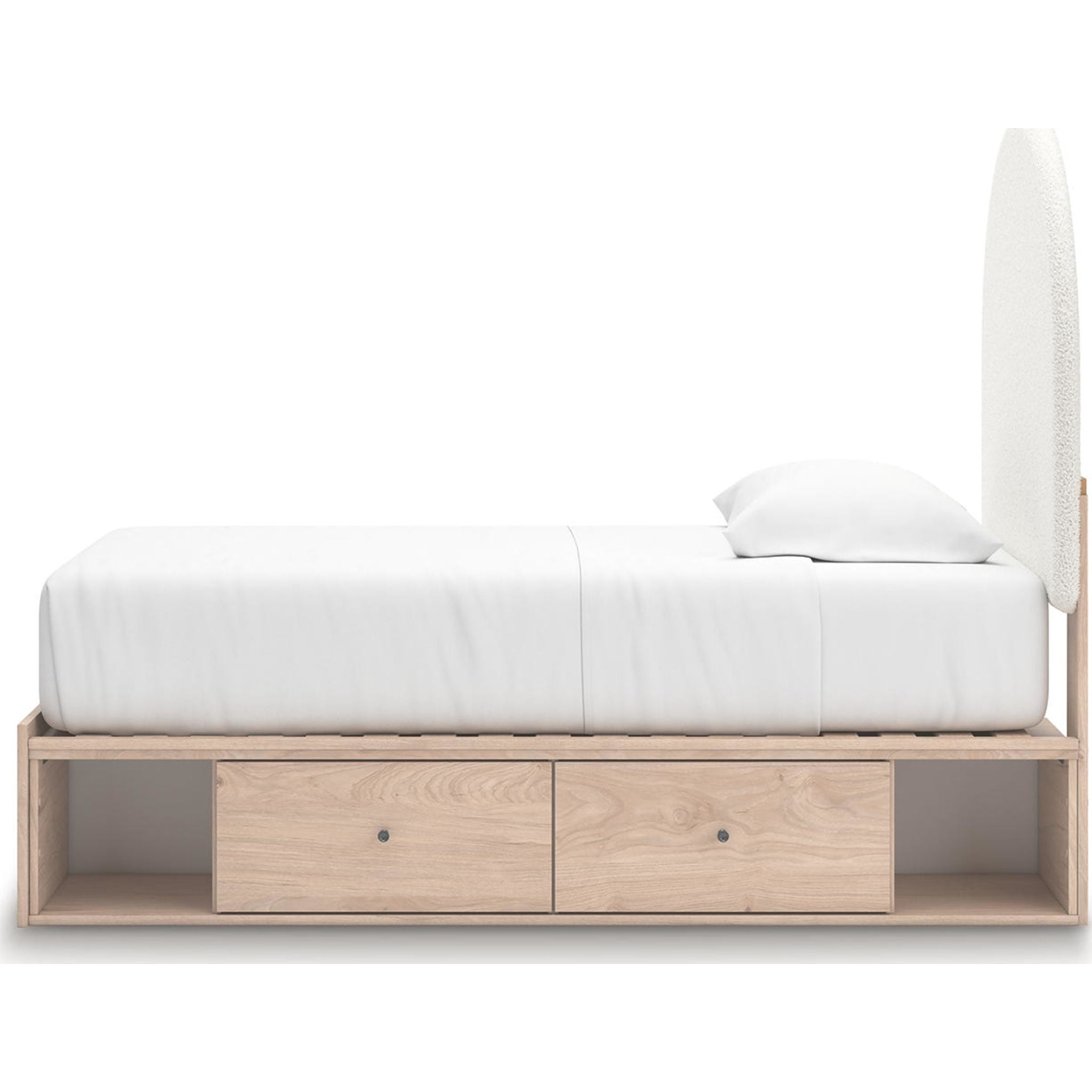 Arloster Modern Platform Bed Frame with 4 Storage Drawers - Tan & White Finish - Perfect for Small Bedrooms & Studio Apartments