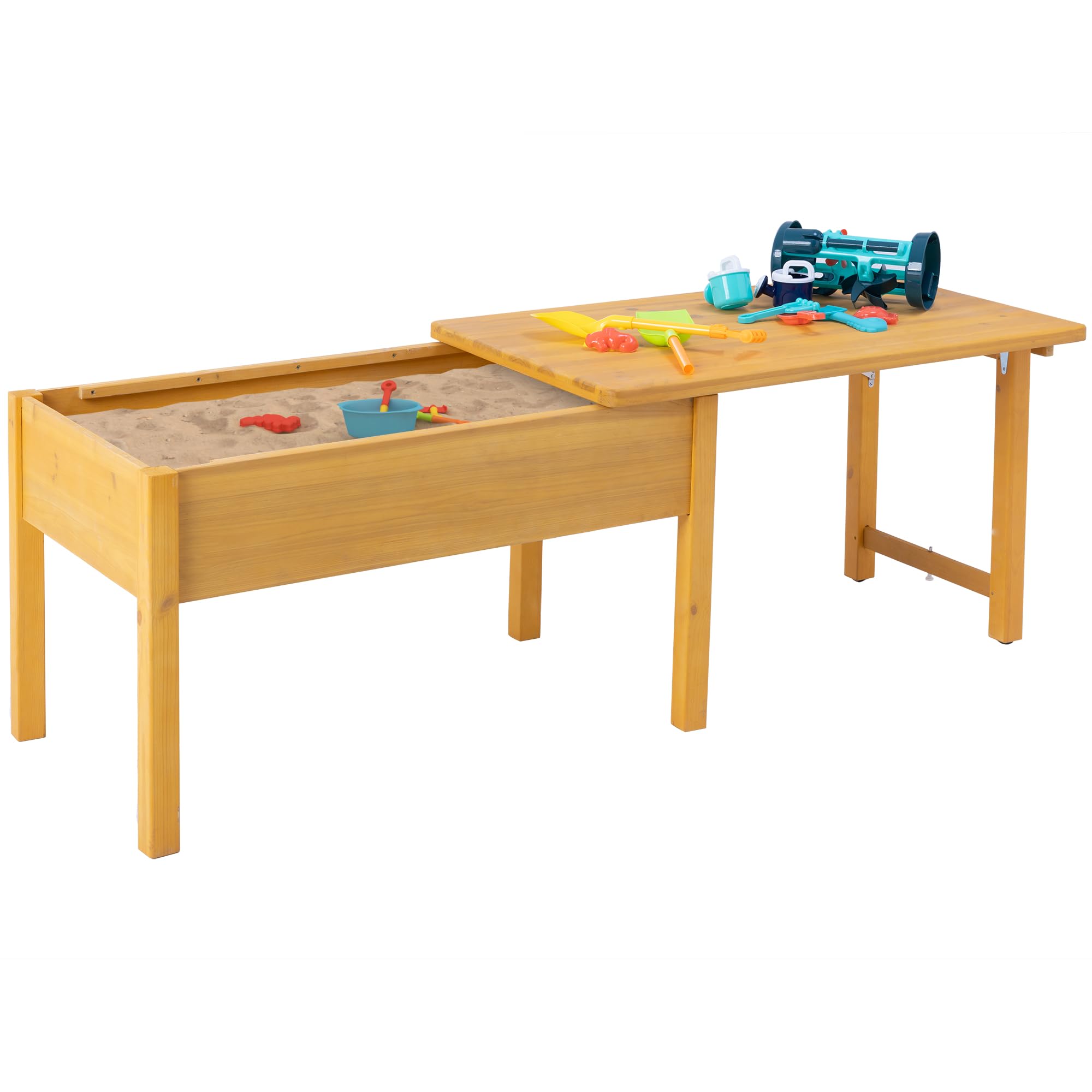 BIRASIL Wooden Kids Sensory Table with Folding Lid - Montessori Activity Table for Toddlers, Elevated Play Table with Storage for Indoor & Outdoor Use - Perfect for Sensory Play, Learning & Creative Activities (Yellow)