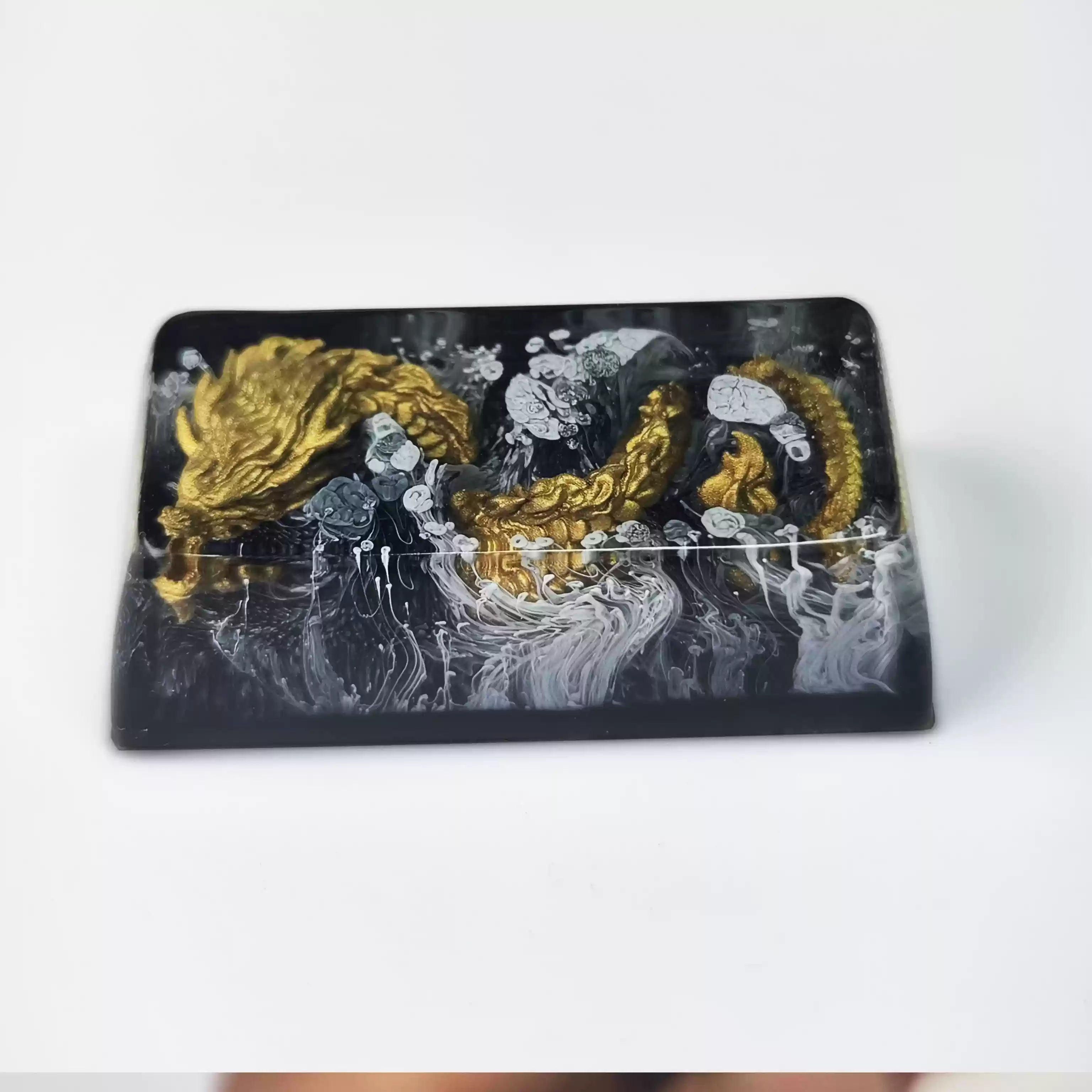 Premium Custom Resin Keycap - Black Gold Dragon Design for Mechanical Keyboards | Handcrafted Artisan Keycap for Gaming & Typing Enthusiasts | Perfect for PC, Mac & Custom Keyboard Builds