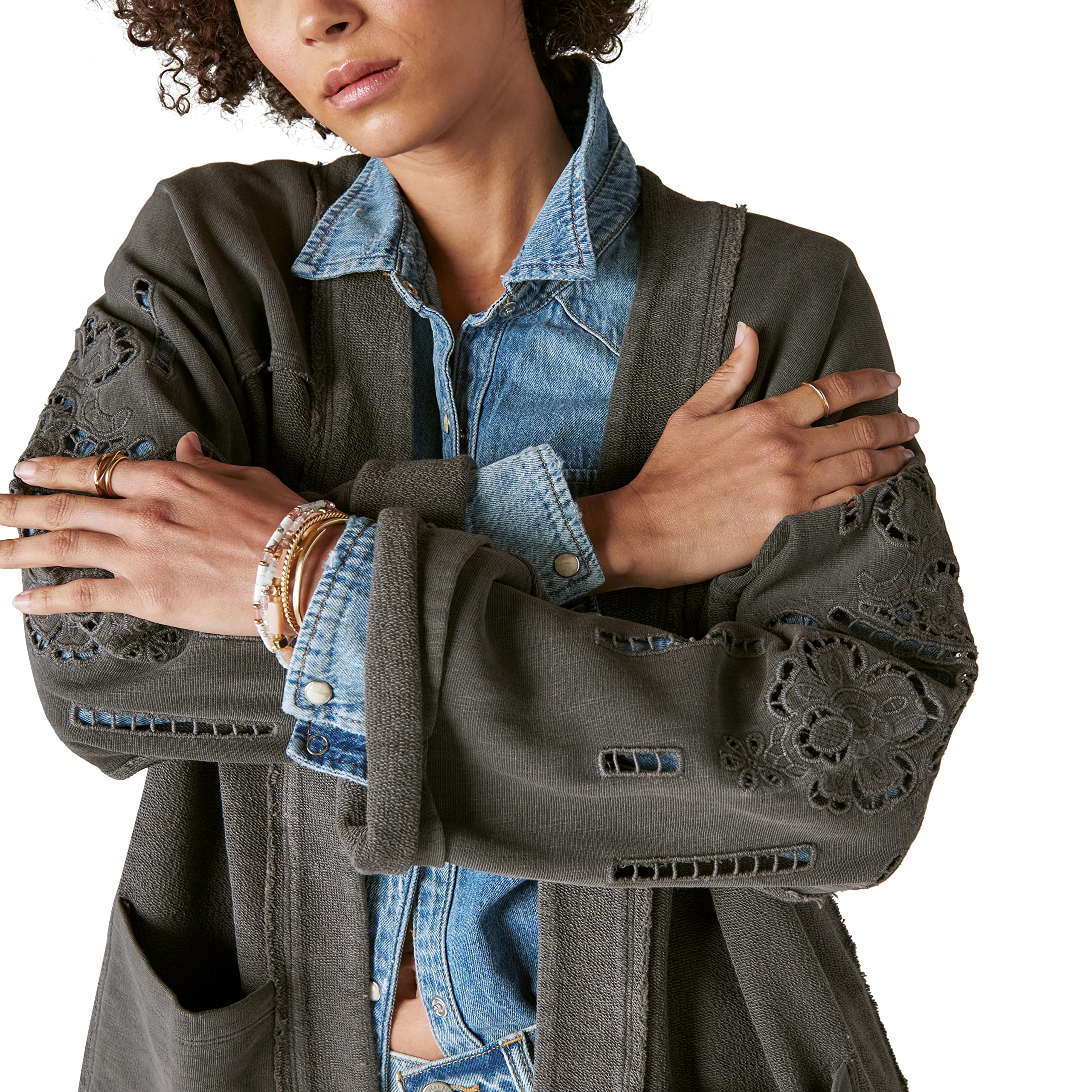 Lucky Brand Women's Fleece Cutwork Cardigan | Cozy Open Front Sweater | Perfect for Fall & Winter Layering | Casual Outfits, Office Wear & Lounge Comfort