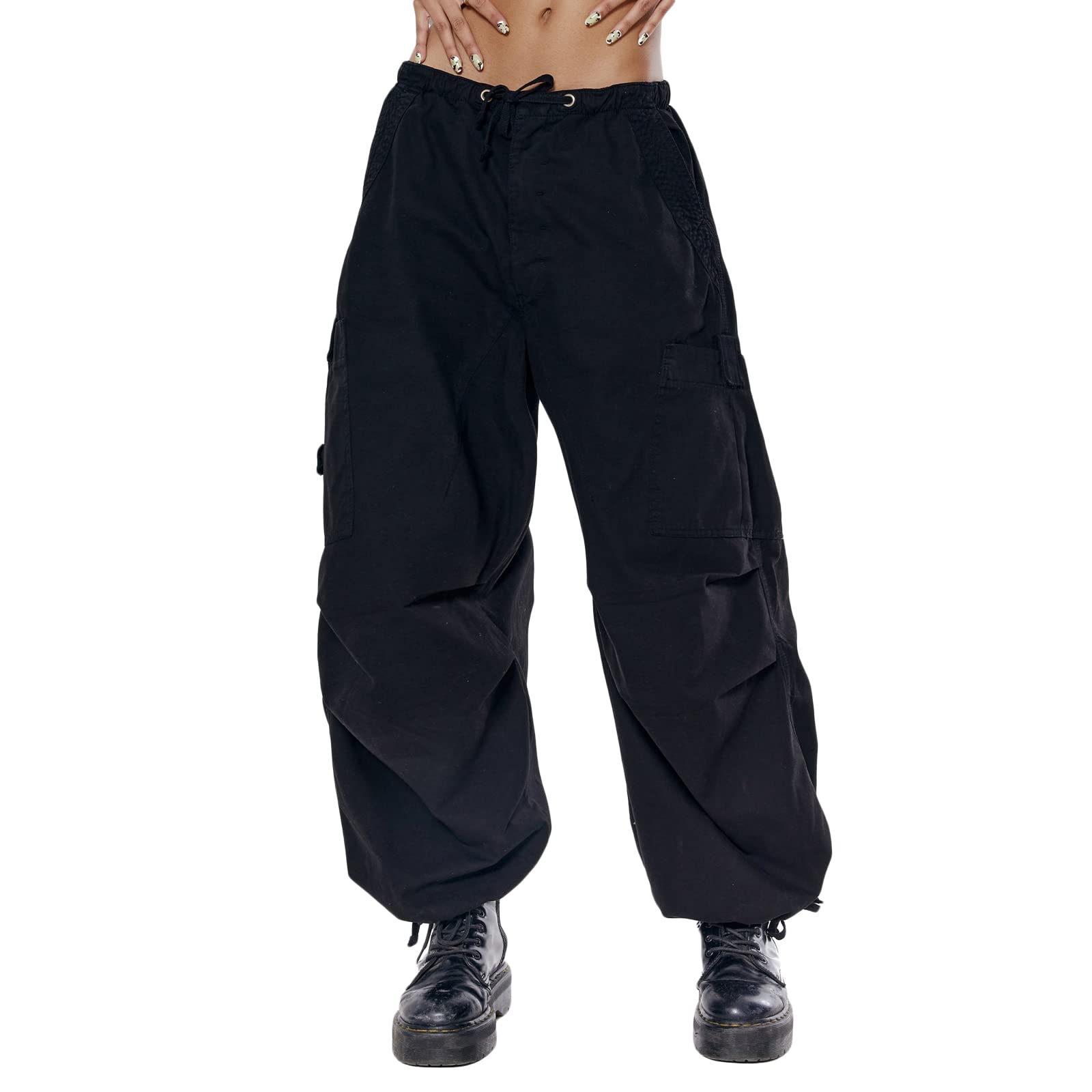 **Lamuusaa Women's Baggy Cargo Pants - Casual Loose Wide Leg Jogger Sweatpants with Drawstring, Punk Streetwear Trousers for Women | Perfect for Workout, Travel & Street Style**