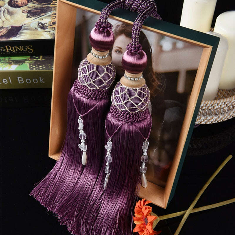 Grace Decorative Tassel Tieback - Elegant Window Curtain Holdbacks for Living Room, Bedroom & Drapes - Gold & Beige Home Decor Accessories (Set of 2)