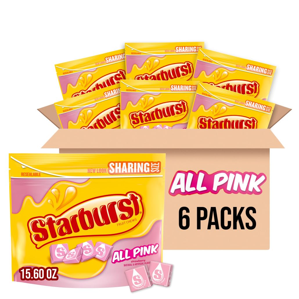 STARBURST All Pink Fruit Chews Chewy Candy - Bulk Pack (15.6 oz, Pack of 6) - Perfect for Parties, Halloween Treats & Office Snacks