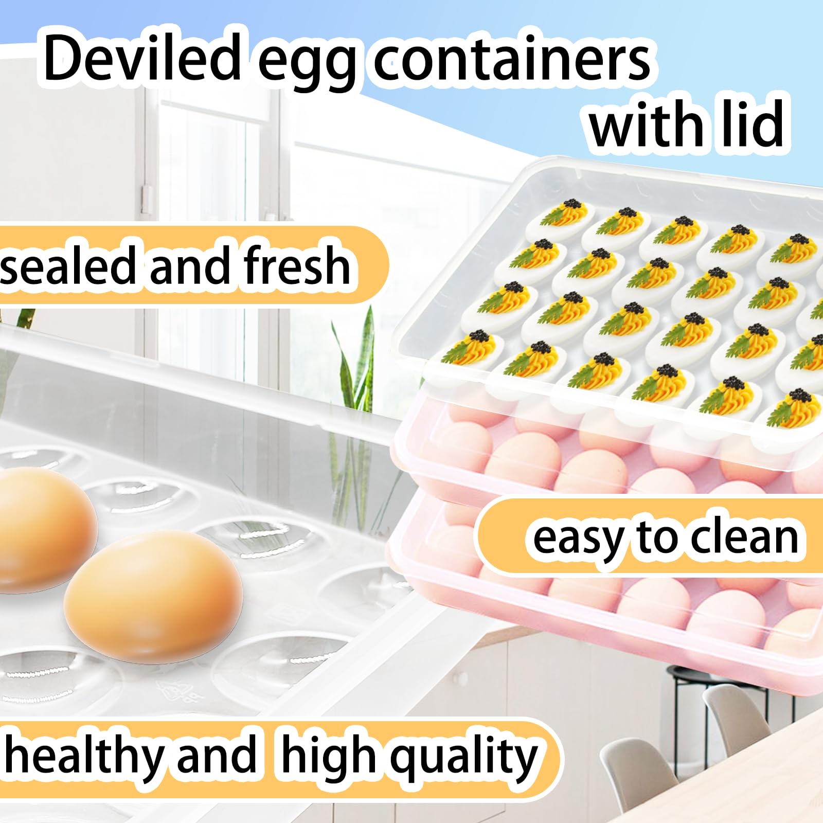 3 Pack Portable Deviled Egg Tray Carrier with Lid - 72 Egg Storage Container for Refrigerator, Easter & Thanksgiving Party - Perfect for Home Kitchen, Picnics, and Holiday Gatherings