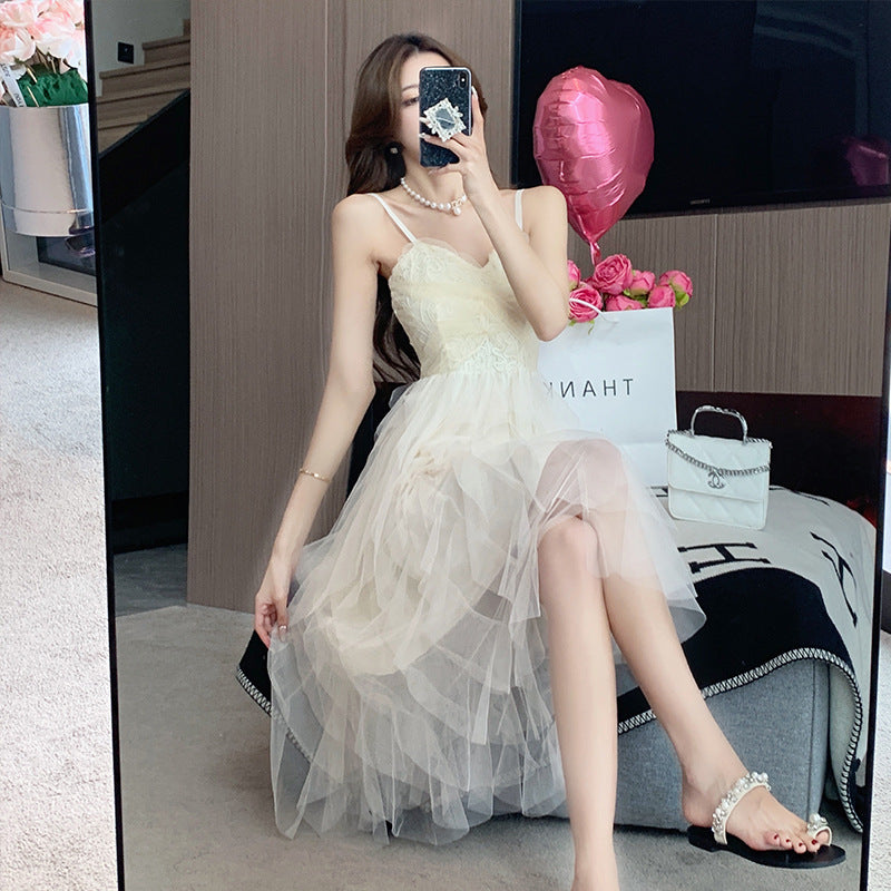 Fairy Tulle Spaghetti Strap Summer Dress for Women - Flowy Boho Beach Dress with Elastic Waist, Perfect for Vacation, Party, and Casual Wear