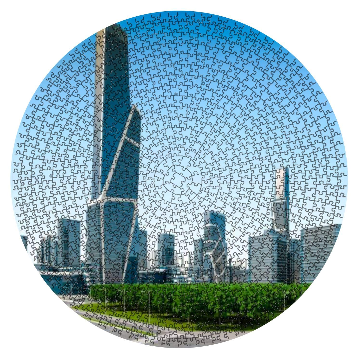 1000 Pieces Round Wooden Jigsaw Puzzle - 3D Modern City Skyline with Glass Buildings - Challenging Adult & Kids Board Game - Large DIY Educational Toy for Family Fun - Perfect Gift & Home Decor for Puzzle Lovers (Great for Family Game Nights, Birthday Gifts & Stress Relief Activities)