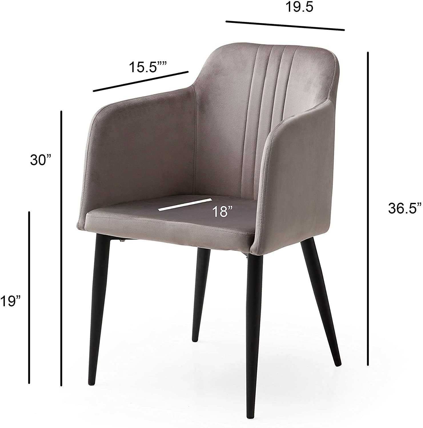 AC Pacific Jason Accent Chairs Set of 2 - Soft Upholstered Modern Armchairs with Black Metal Legs for Living Room, Bedroom & Home Office - Fossil Gray | Stylish & Durable Seating for Relaxing, Reading & Entertaining Guests