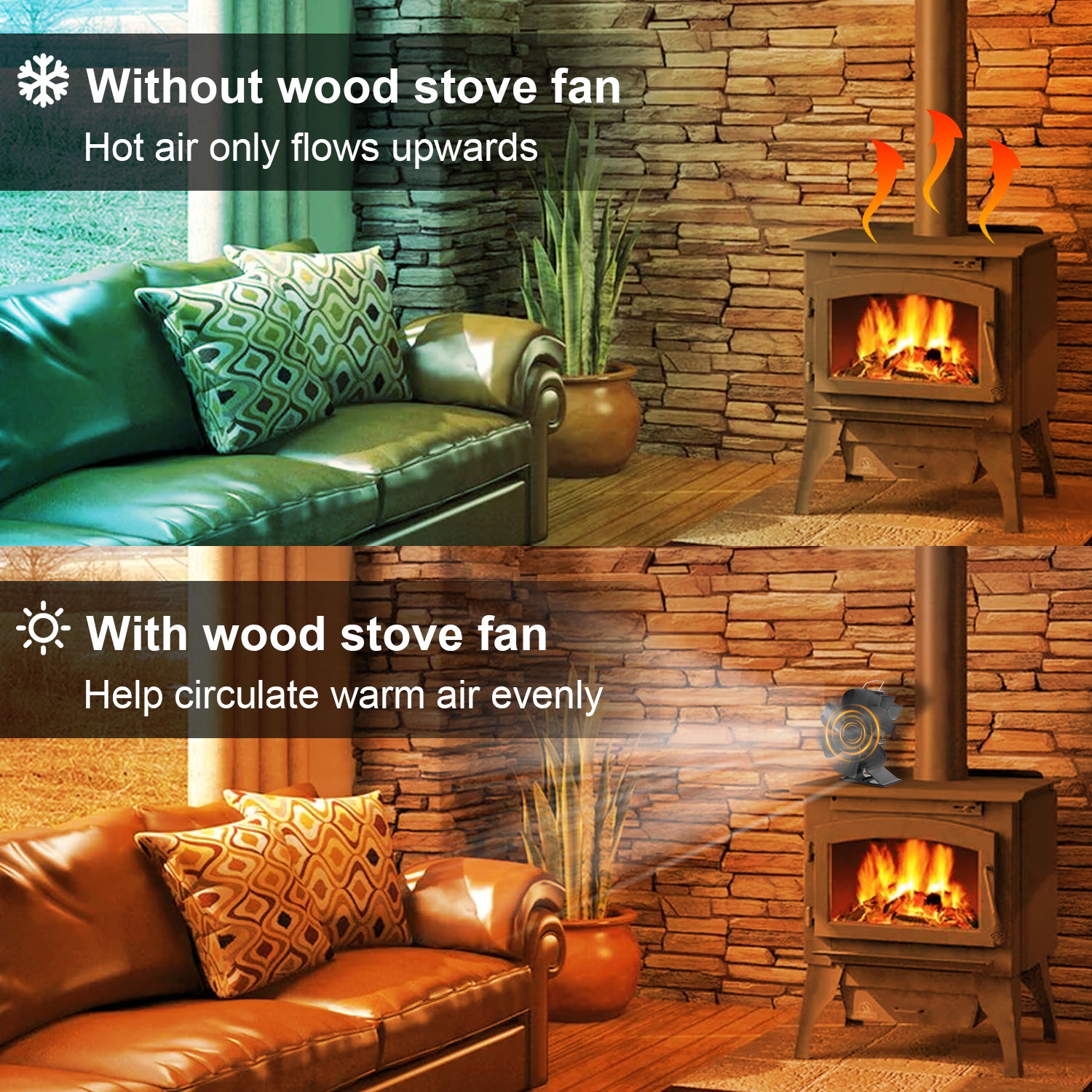 VODA Heat Powered Wood Stove Fan with Bracket - Eco-Friendly Silent Blower for Wood Stove, Pellet Stove, Fireplace & Buddy Heater - Perfect for Home Heating & Energy Efficiency