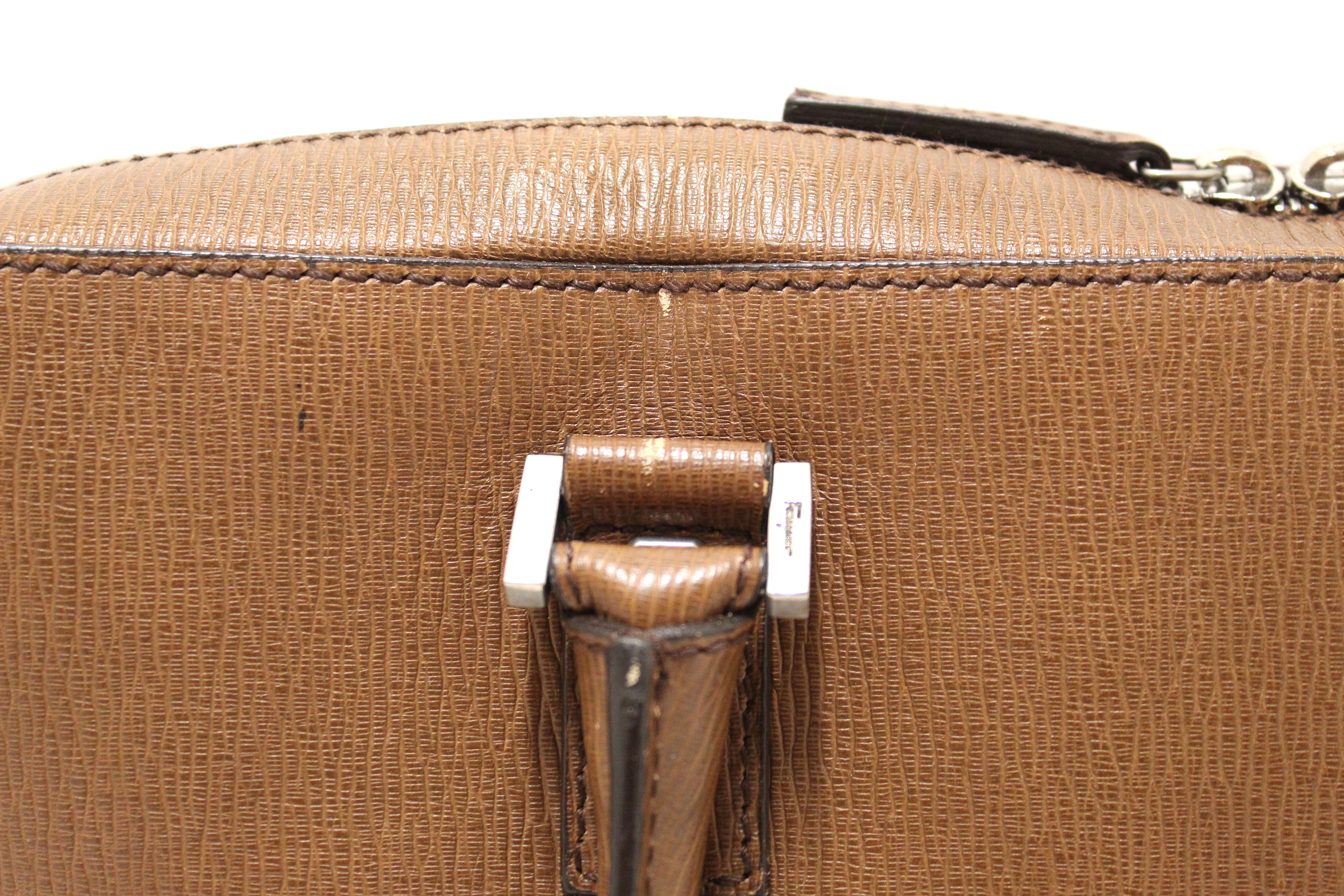 Authentic Salvatore Ferragamo Brown Leather Briefcase for Men - Professional Work Bag for Business, Office & Travel | Durable Laptop Bag for Executives & Professionals