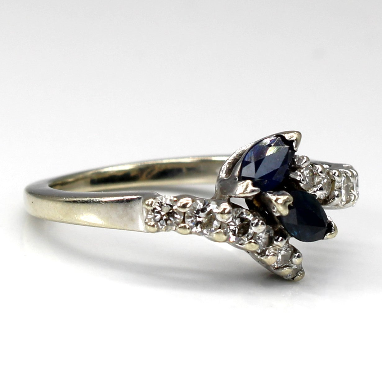Bypass Sapphire and Diamond Ring - 0.40ctw Blue Sapphire & 0.36ctw Diamond - Size 6 - Elegant Jewelry for Engagement, Anniversary or Special Occasion Gifts
